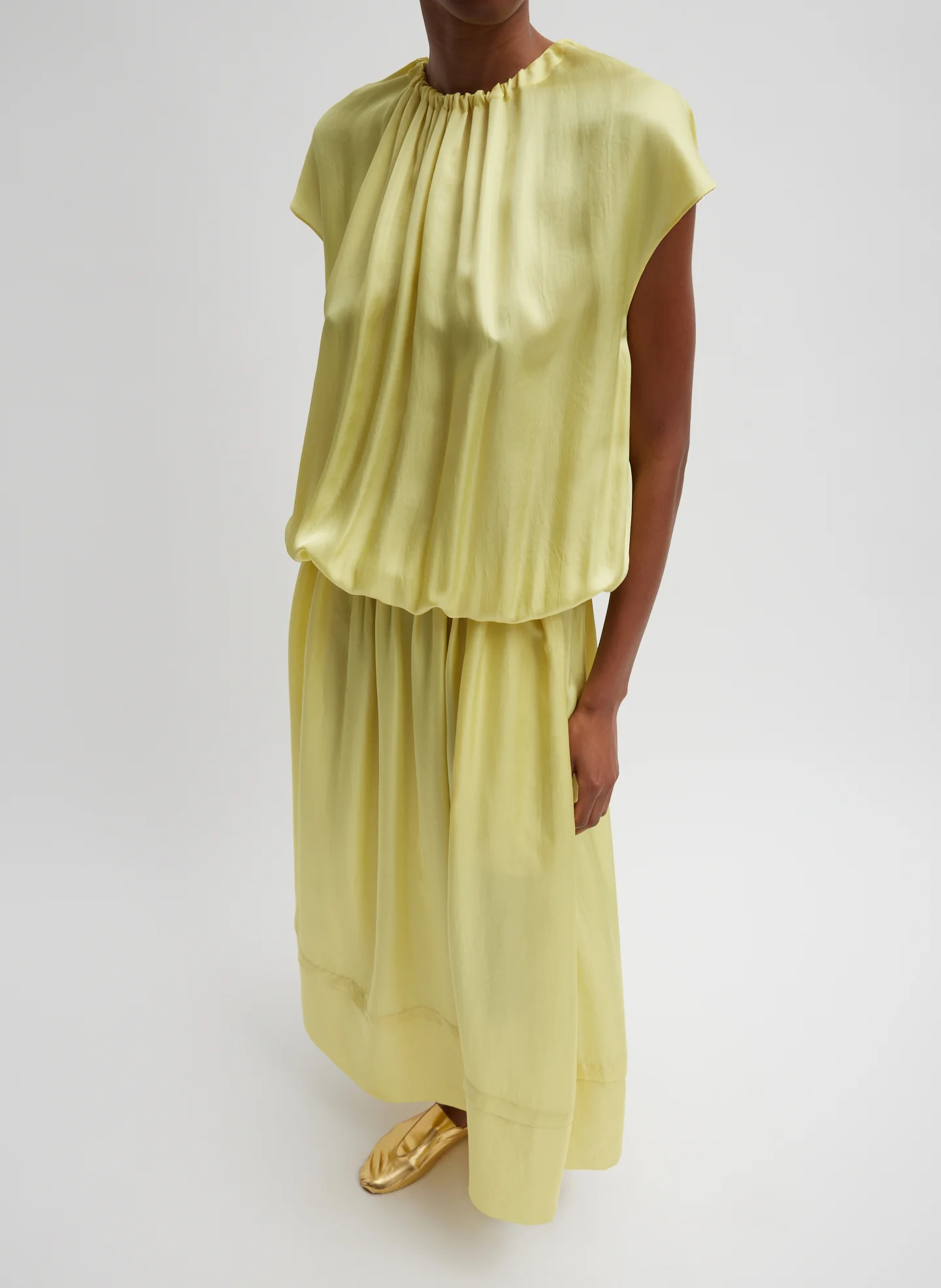 Spring Acetate Shirred Circular Dress