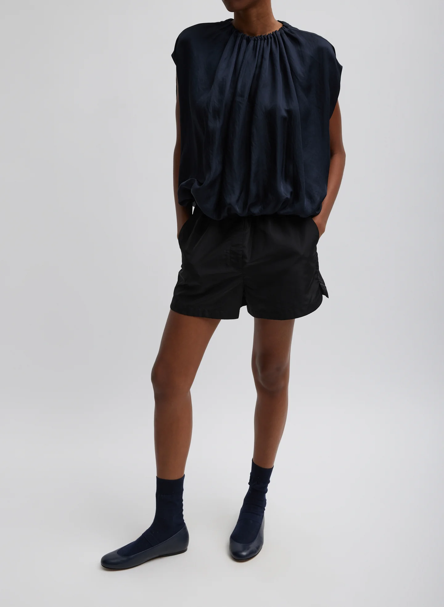 Spring Acetate Shirred Neck Circular Top - Image 2
