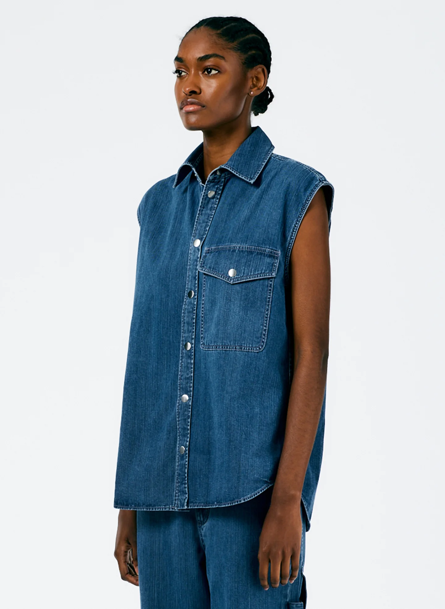 Stone Washed Denim Sleeveless Easy Shirt - Image 3