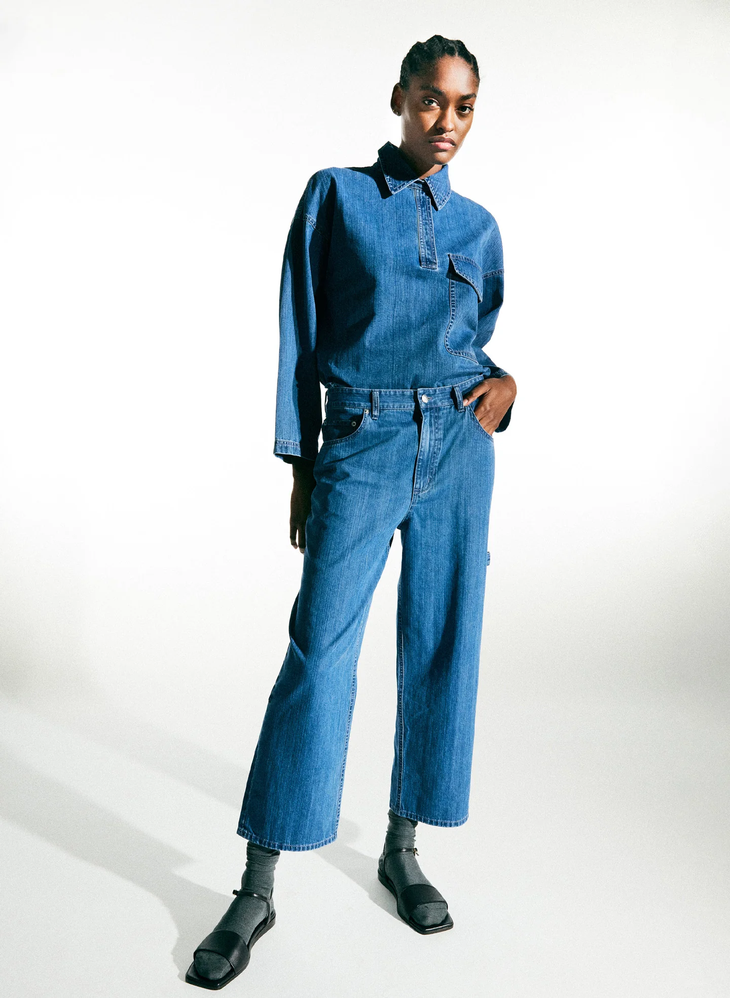 Stone Washed Denim Oversized Cocoon Shirt - Image 2
