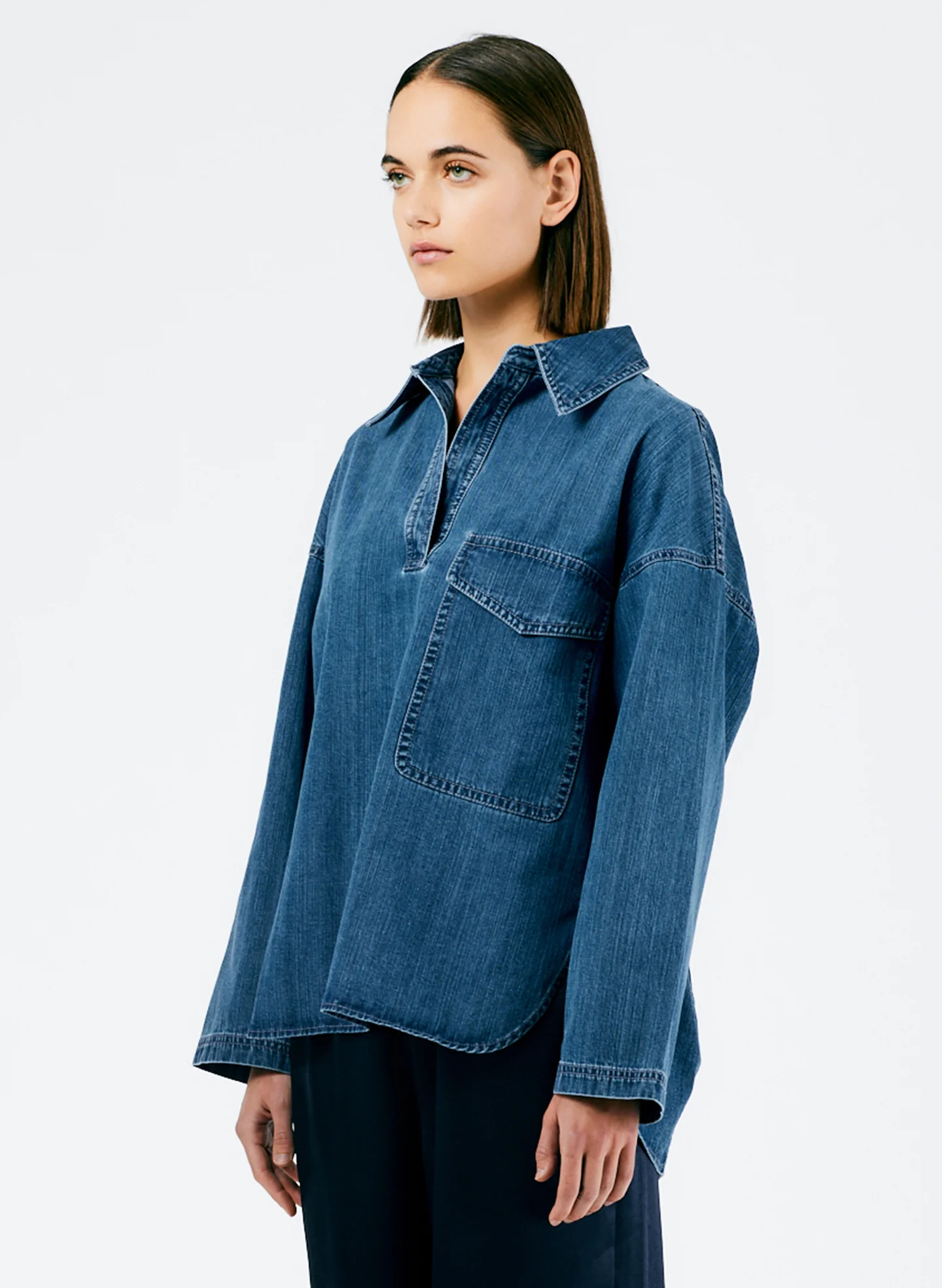 Stone Washed Denim Oversized Cocoon Shirt - Image 3