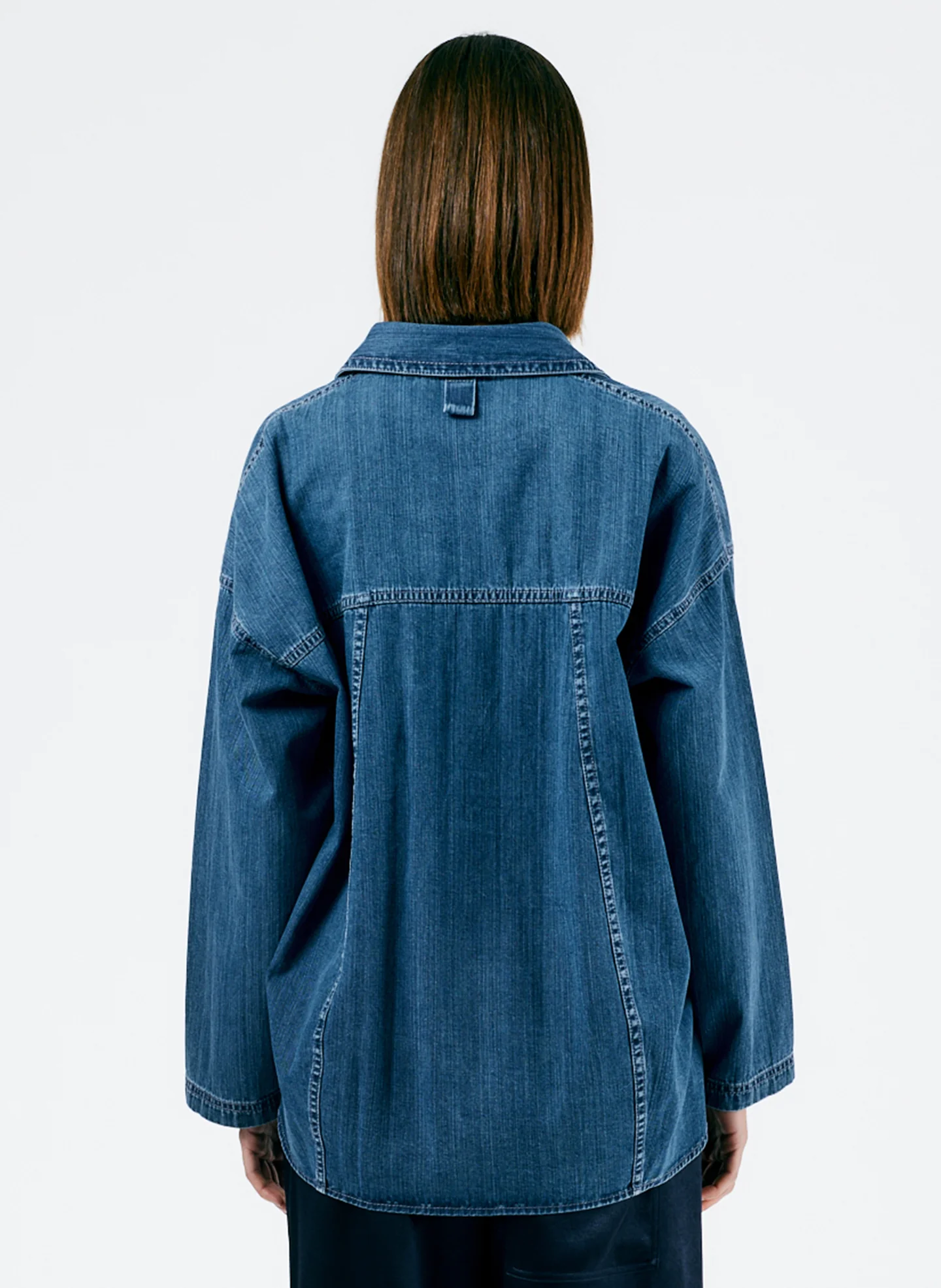 Stone Washed Denim Oversized Cocoon Shirt - Image 4