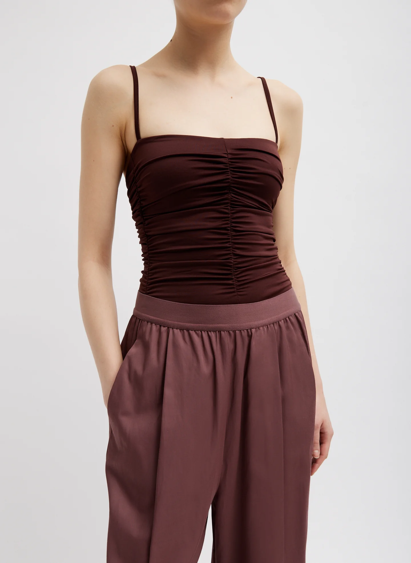 Stretch Light Weight Tech Knit Shirred Cami