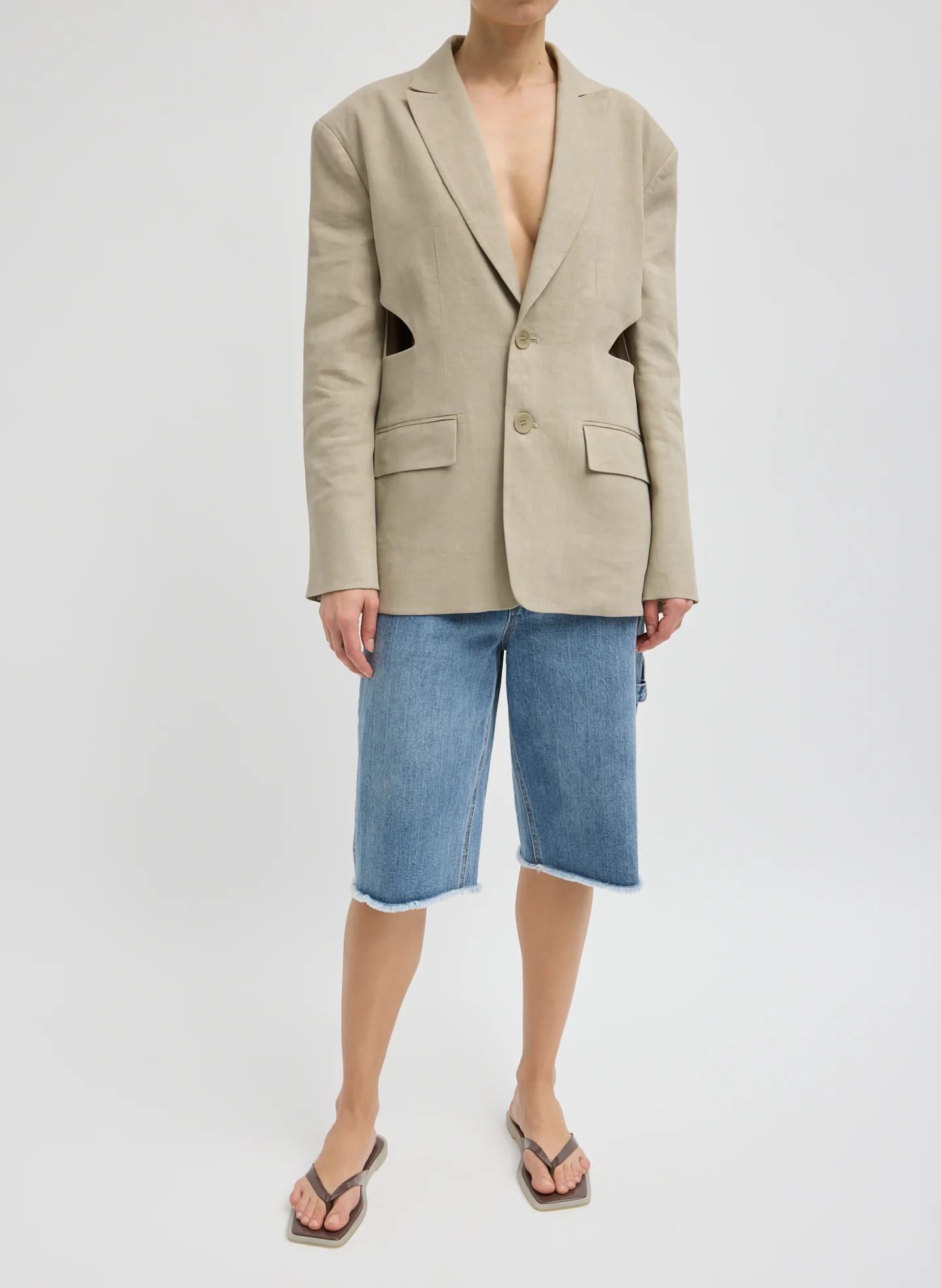 Stretch Linen Viscose Side Cut Blazer