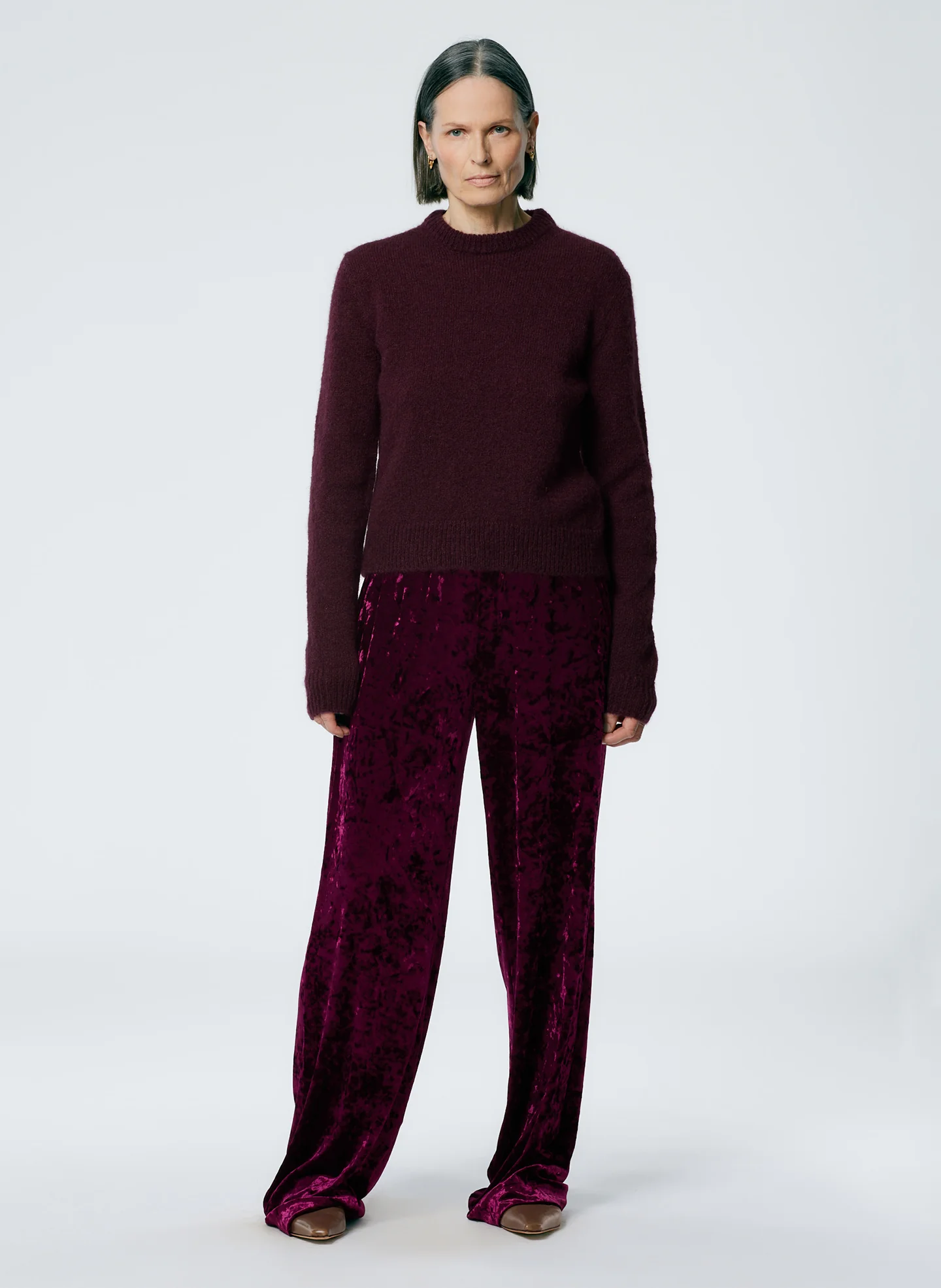 Stretch Velvet Wide Leg Pull On Pant