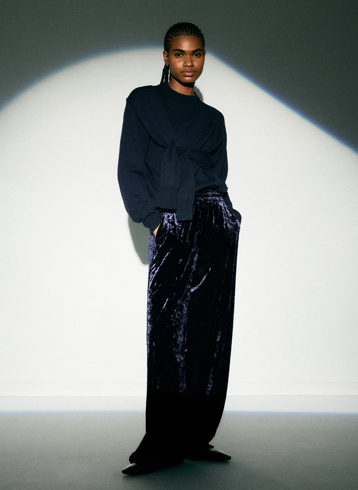 Stretch Velvet Wide Leg Pull On Pant - Image 2