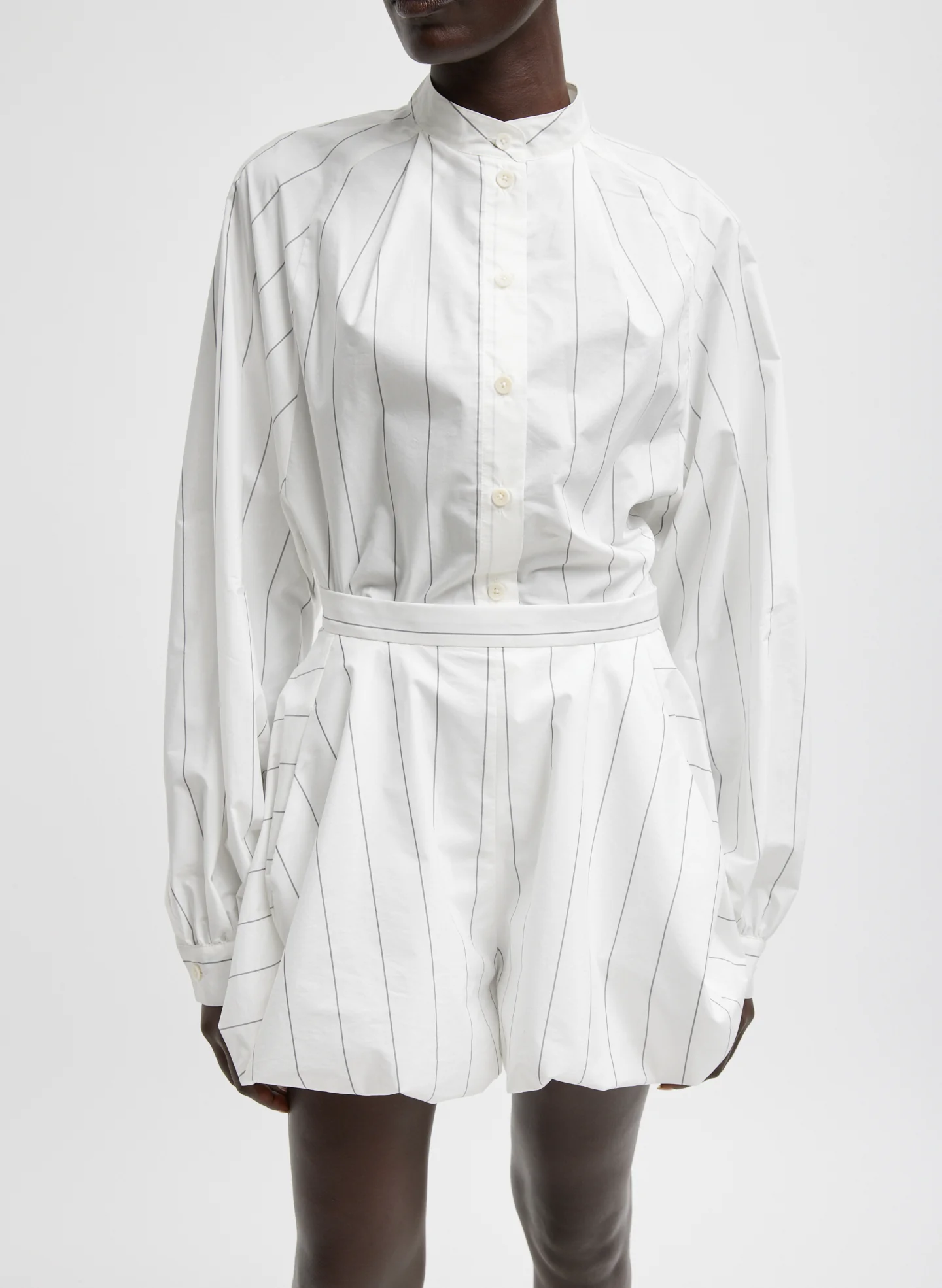 Striped Tech Poplin Raglan Tucked Shirt
