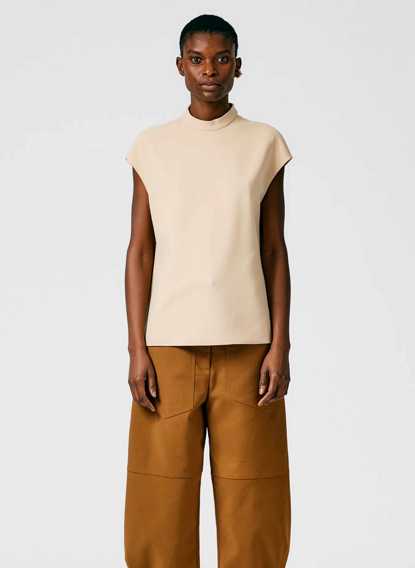 Structured Crepe Mock Neck Sleeveless Top - Image 2