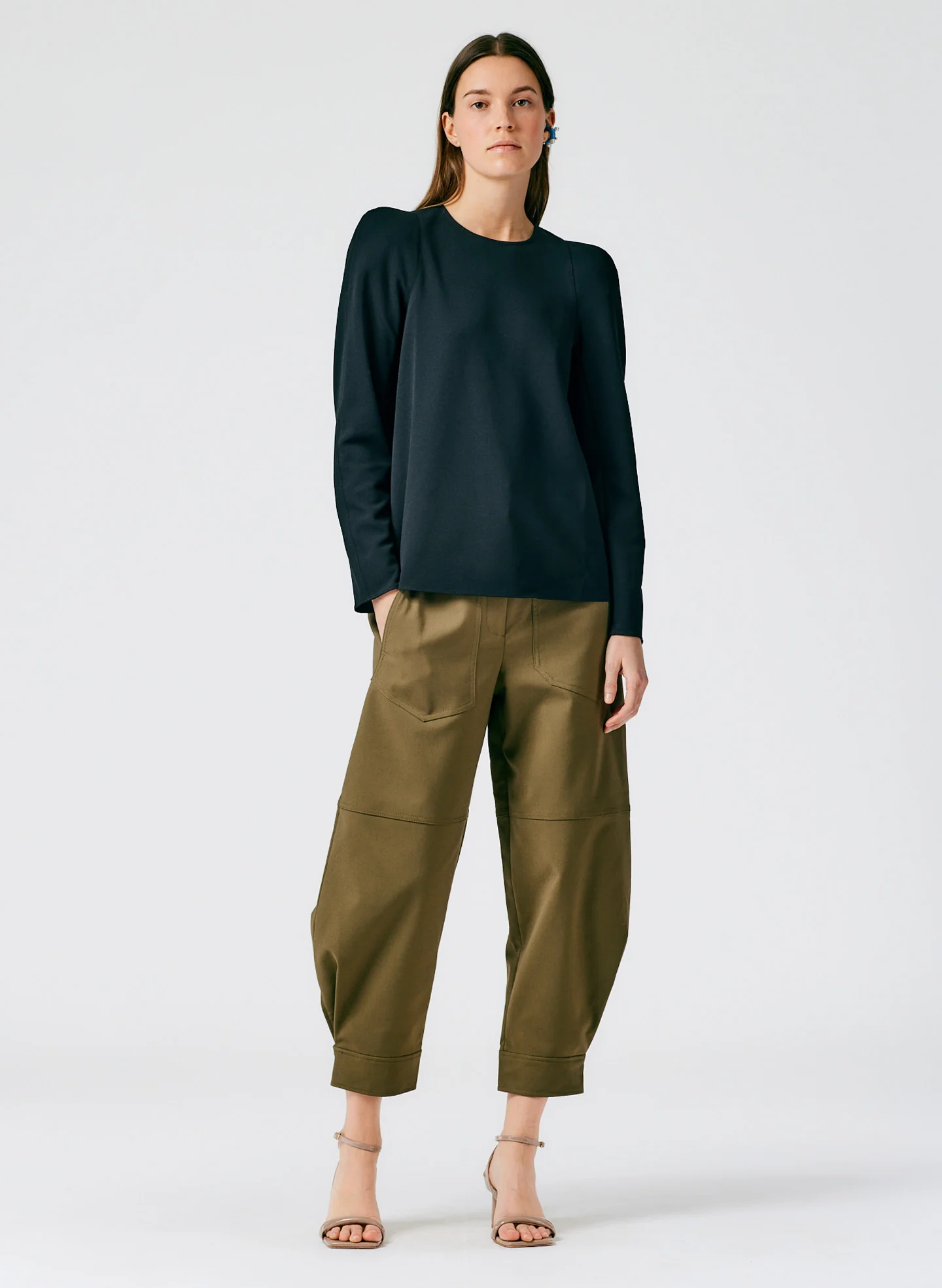 Structured Crepe Sculpted Shoulder Top