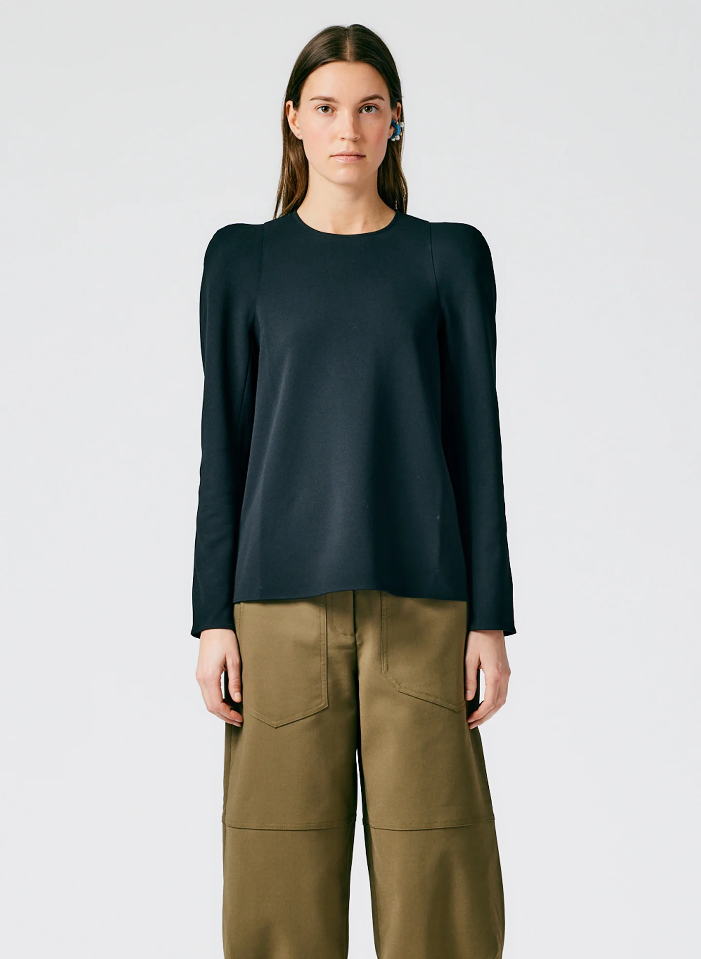 Structured Crepe Sculpted Shoulder Top - Image 2