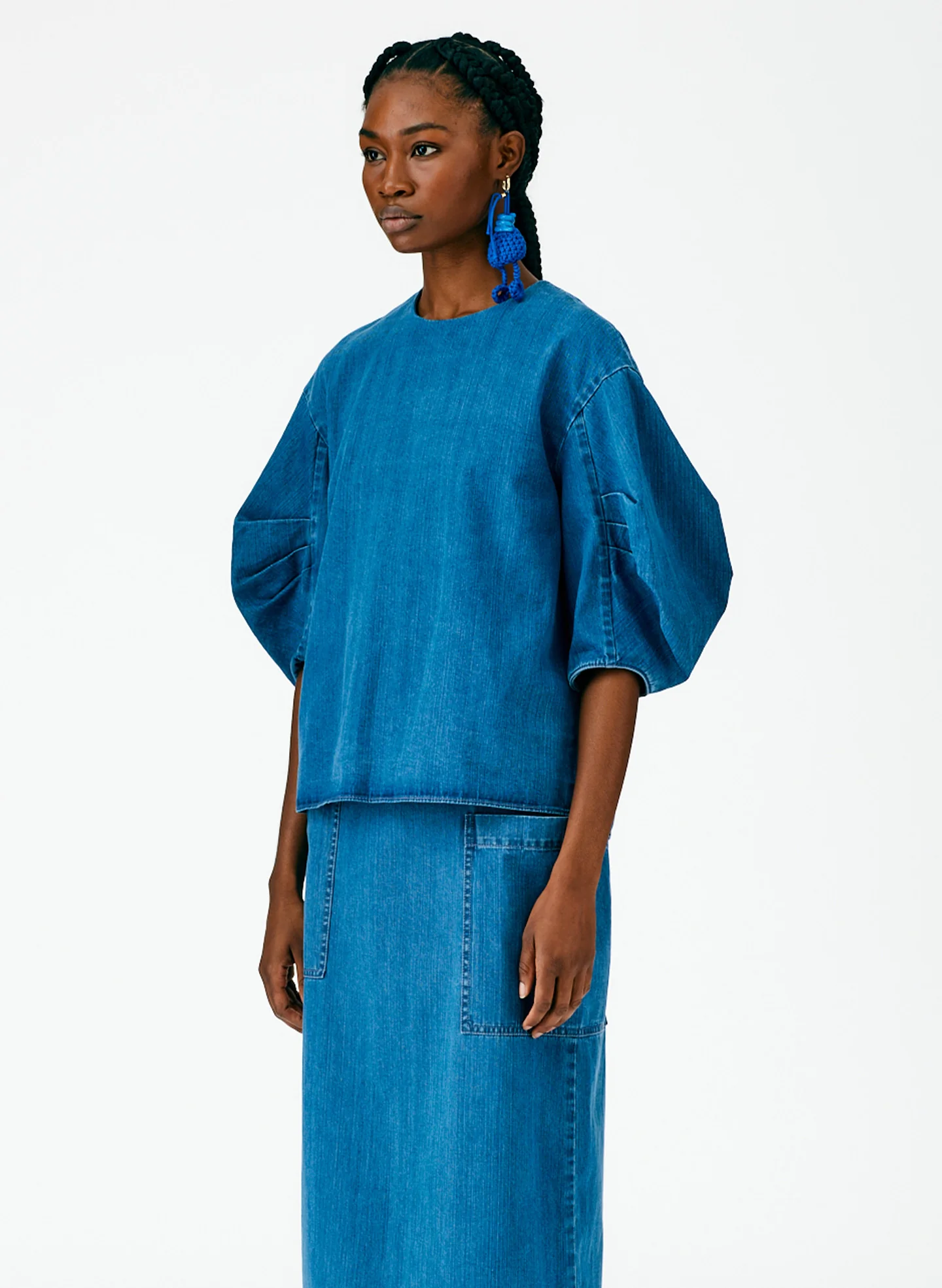 Summer Denim Pleat Sleeve Top - Image 2