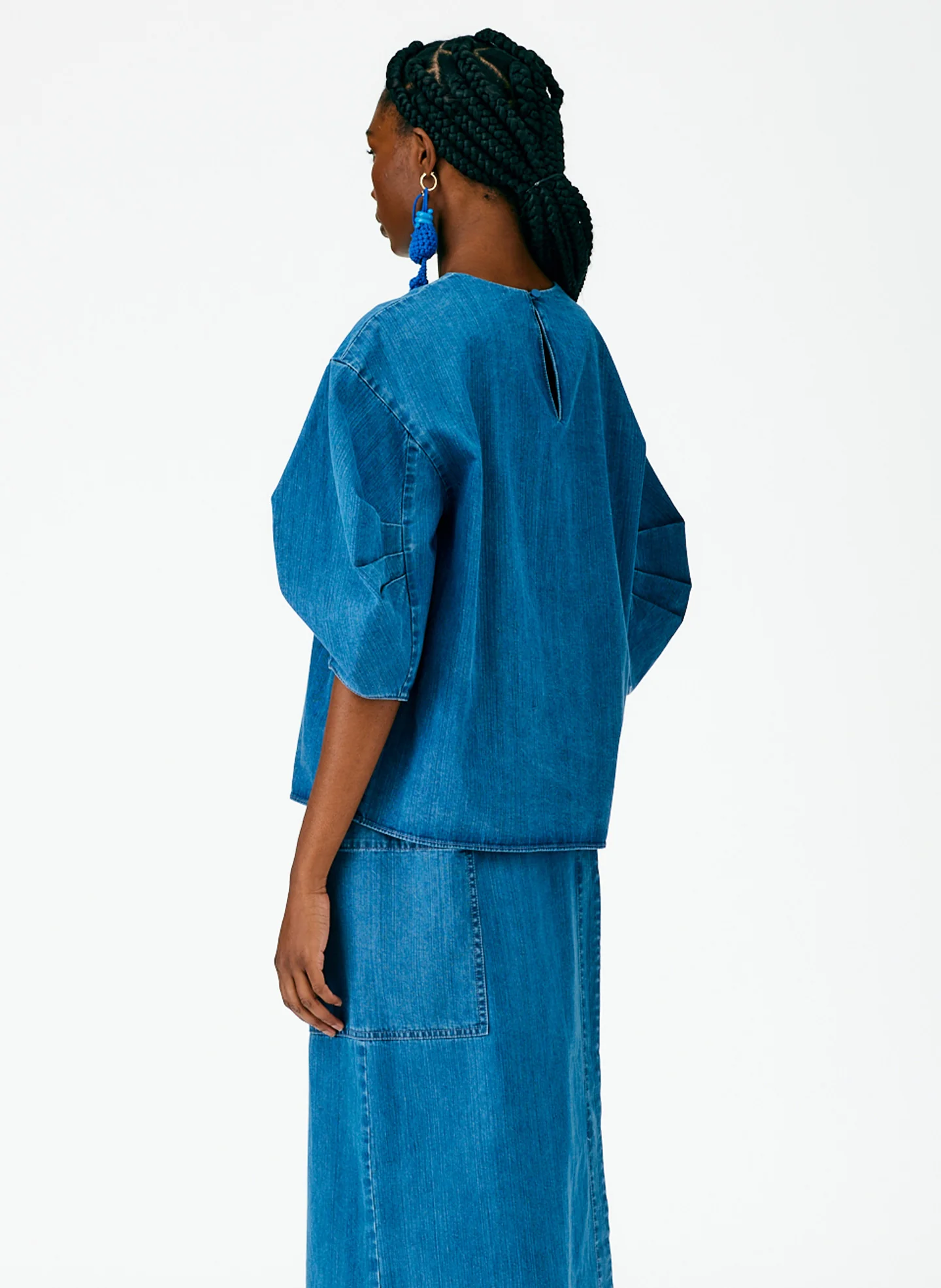 Summer Denim Pleat Sleeve Top - Image 3