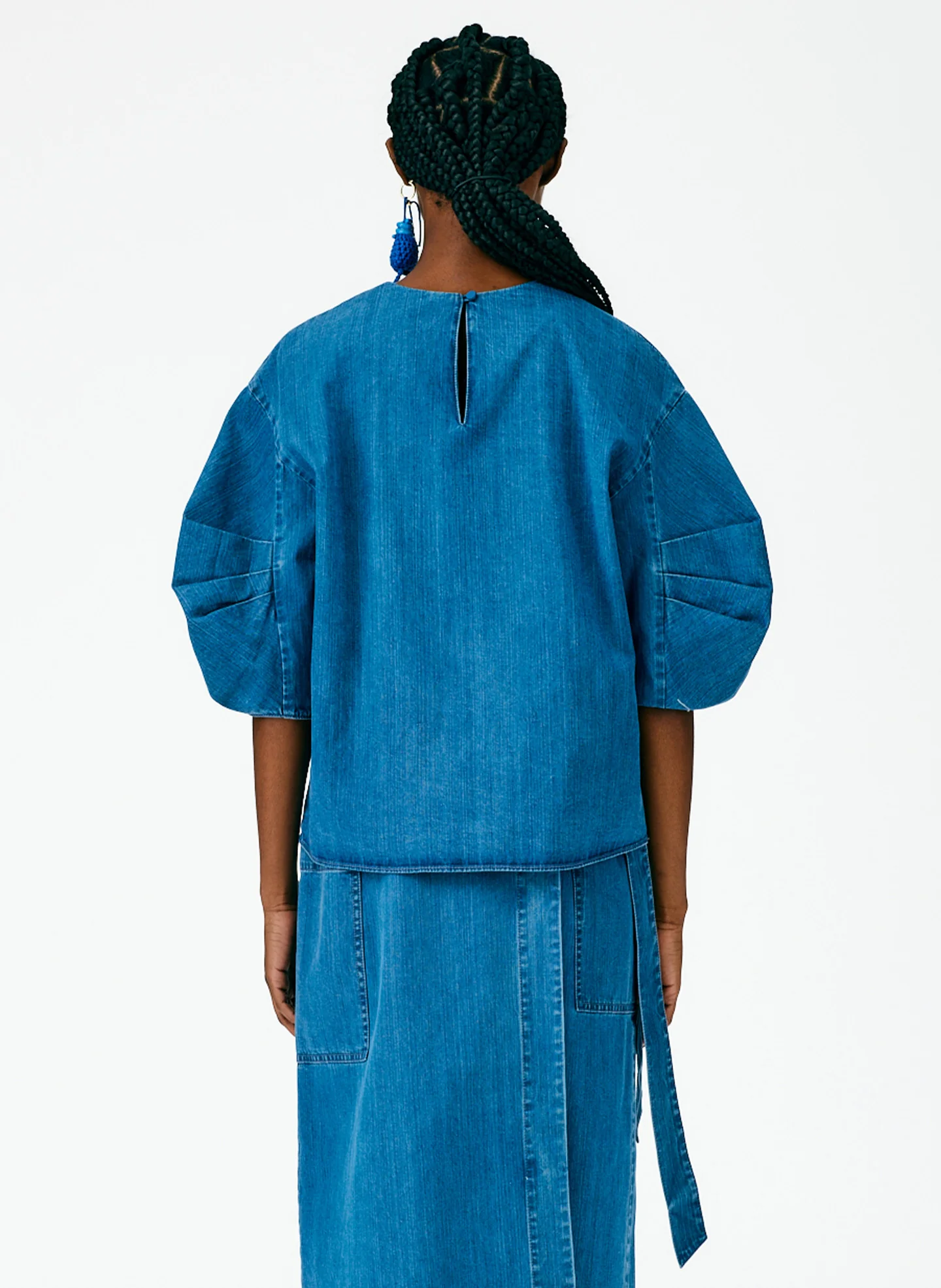 Summer Denim Pleat Sleeve Top - Image 4