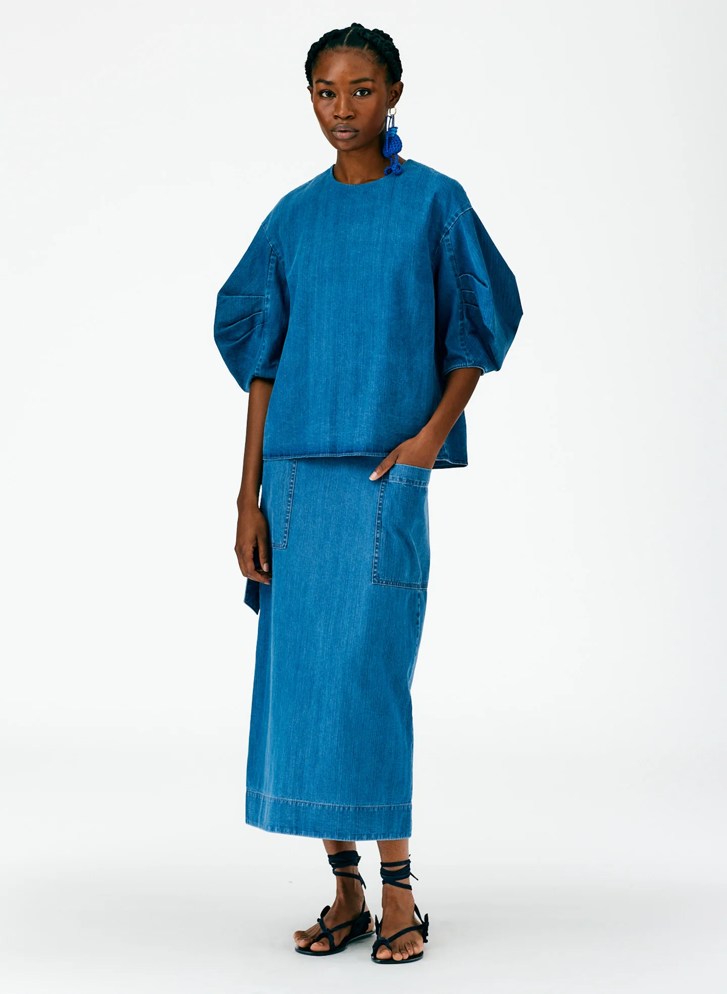 Summer Denim Pleat Sleeve Top - Image 5