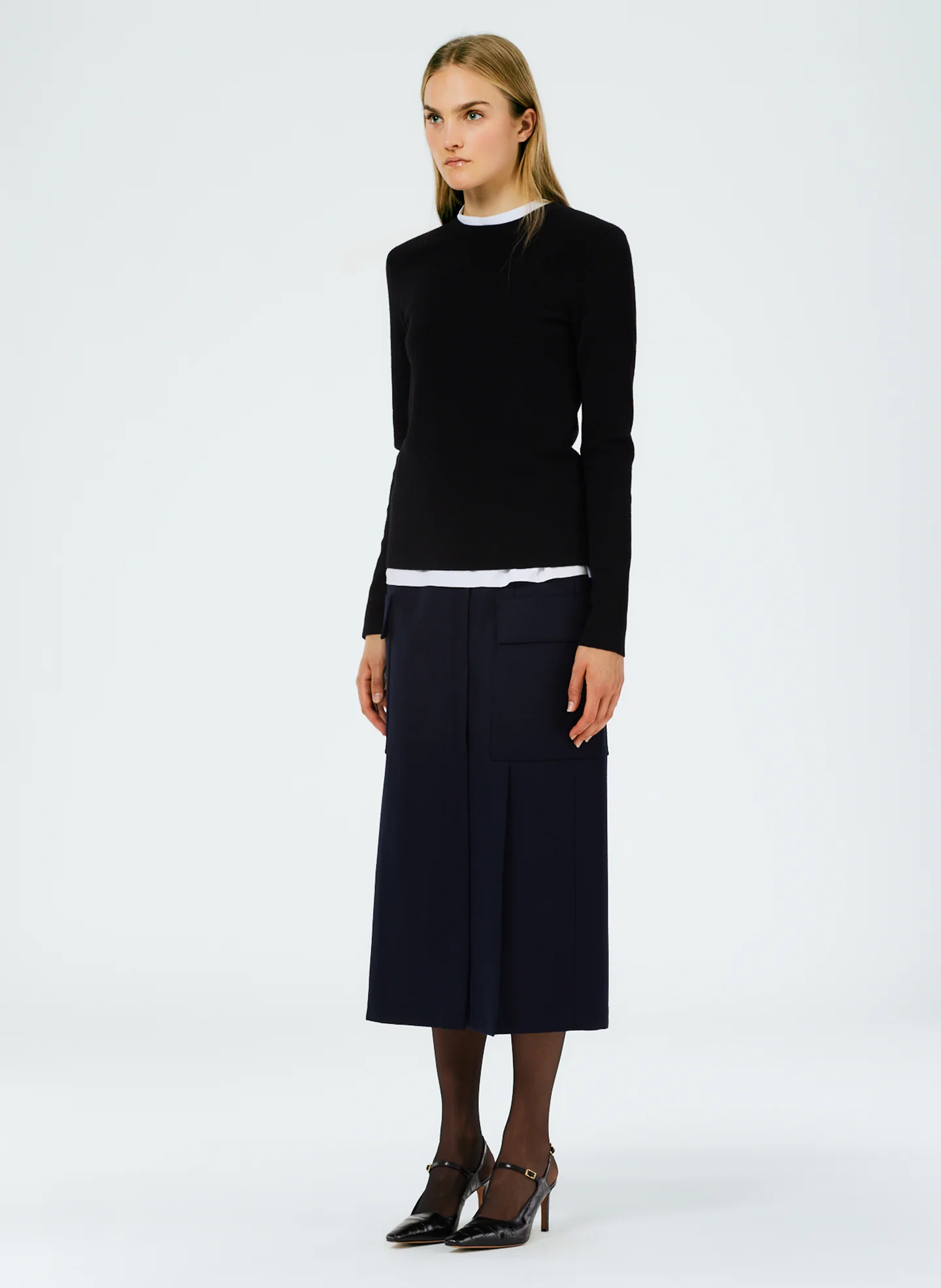Superfine Wool Flannel Paneled Cargo Skirt - Image 2