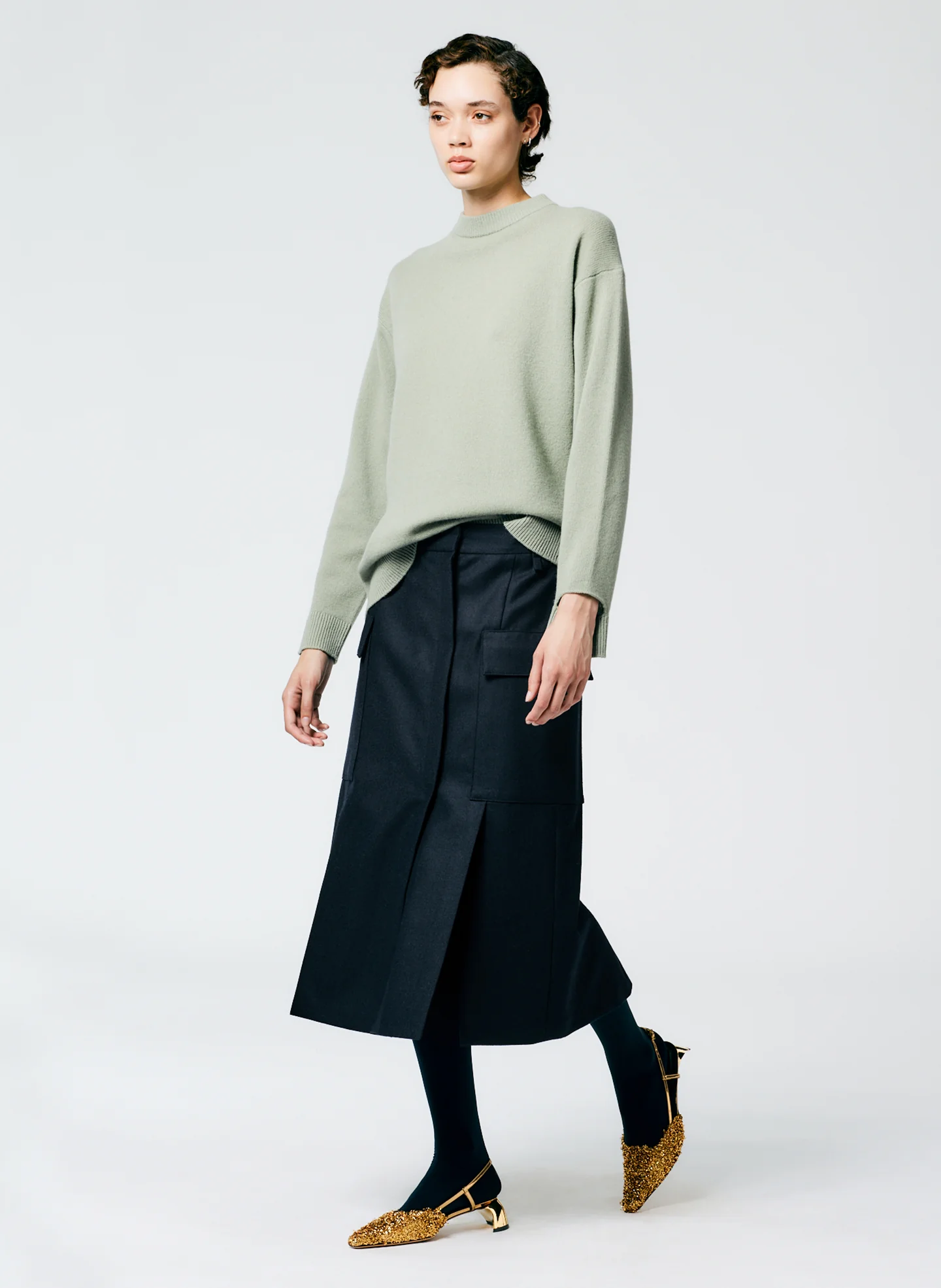 Superfine Wool Flannel Paneled Cargo Skirt - Image 4