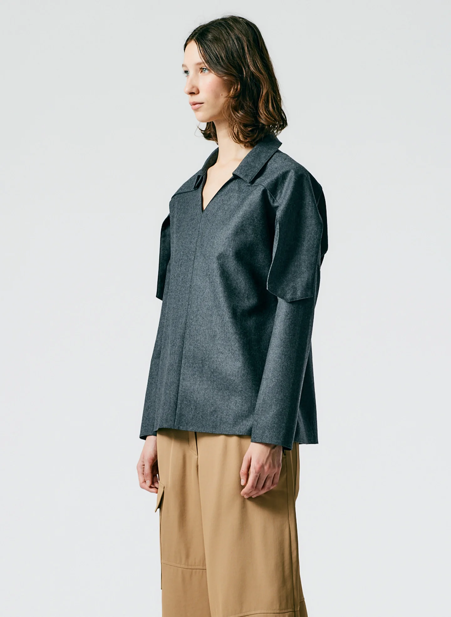 Superfine Wool Flannel V-Neck Top - Image 3
