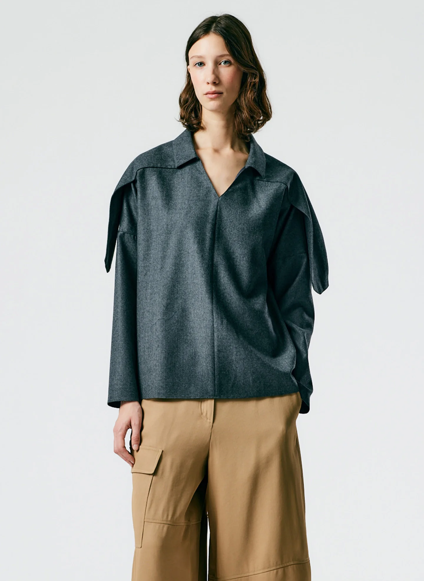 Superfine Wool Flannel V-Neck Top - Image 5