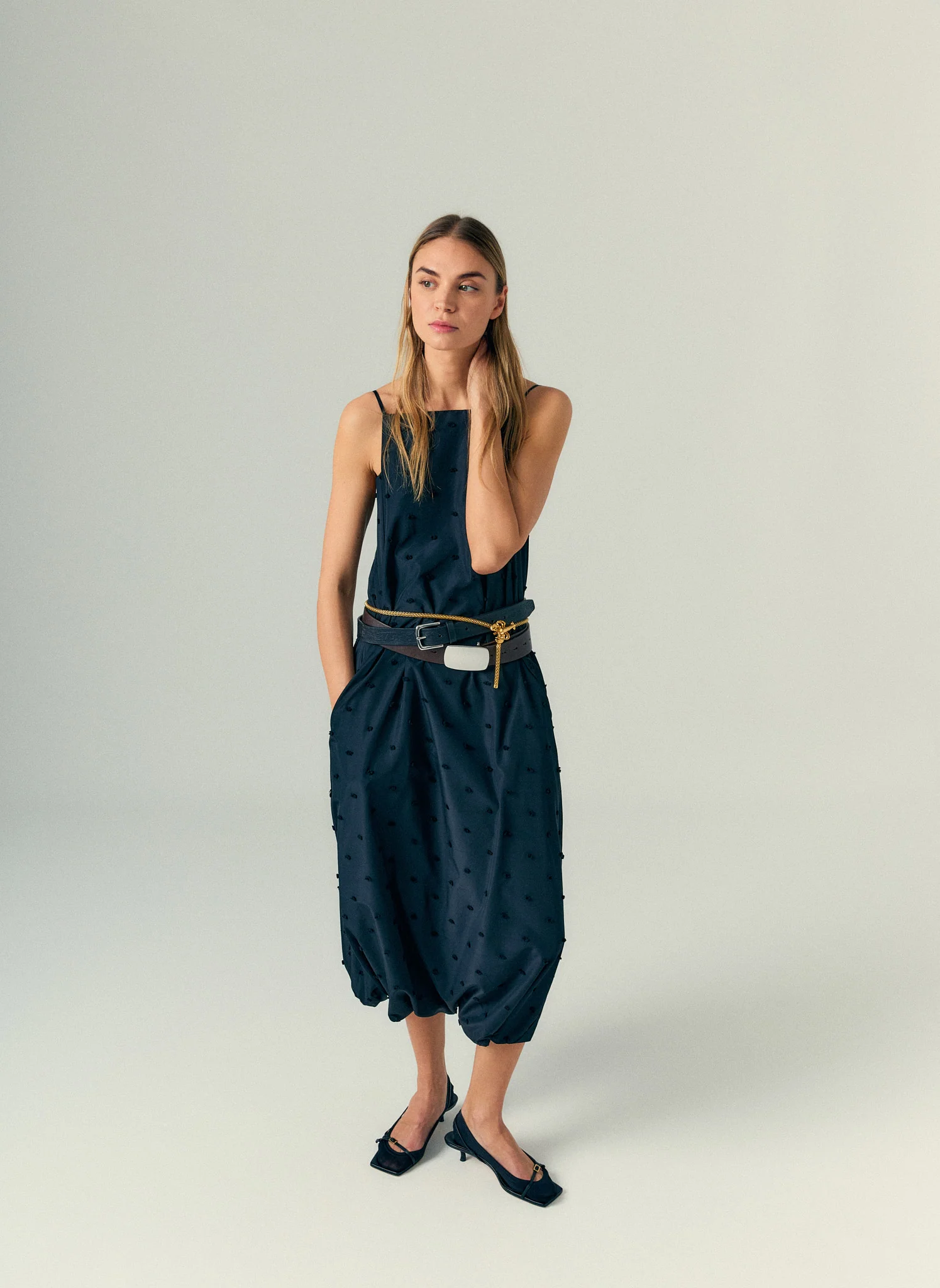 Tech Swiss Dot Square Neck Cami Dress - Image 2