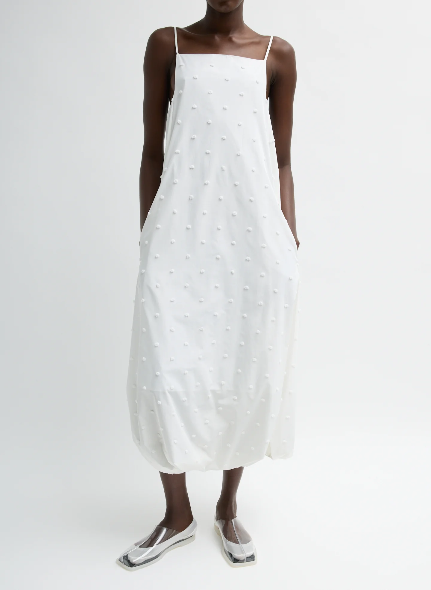 Tech Swiss Dot Square Neck Cami Dress