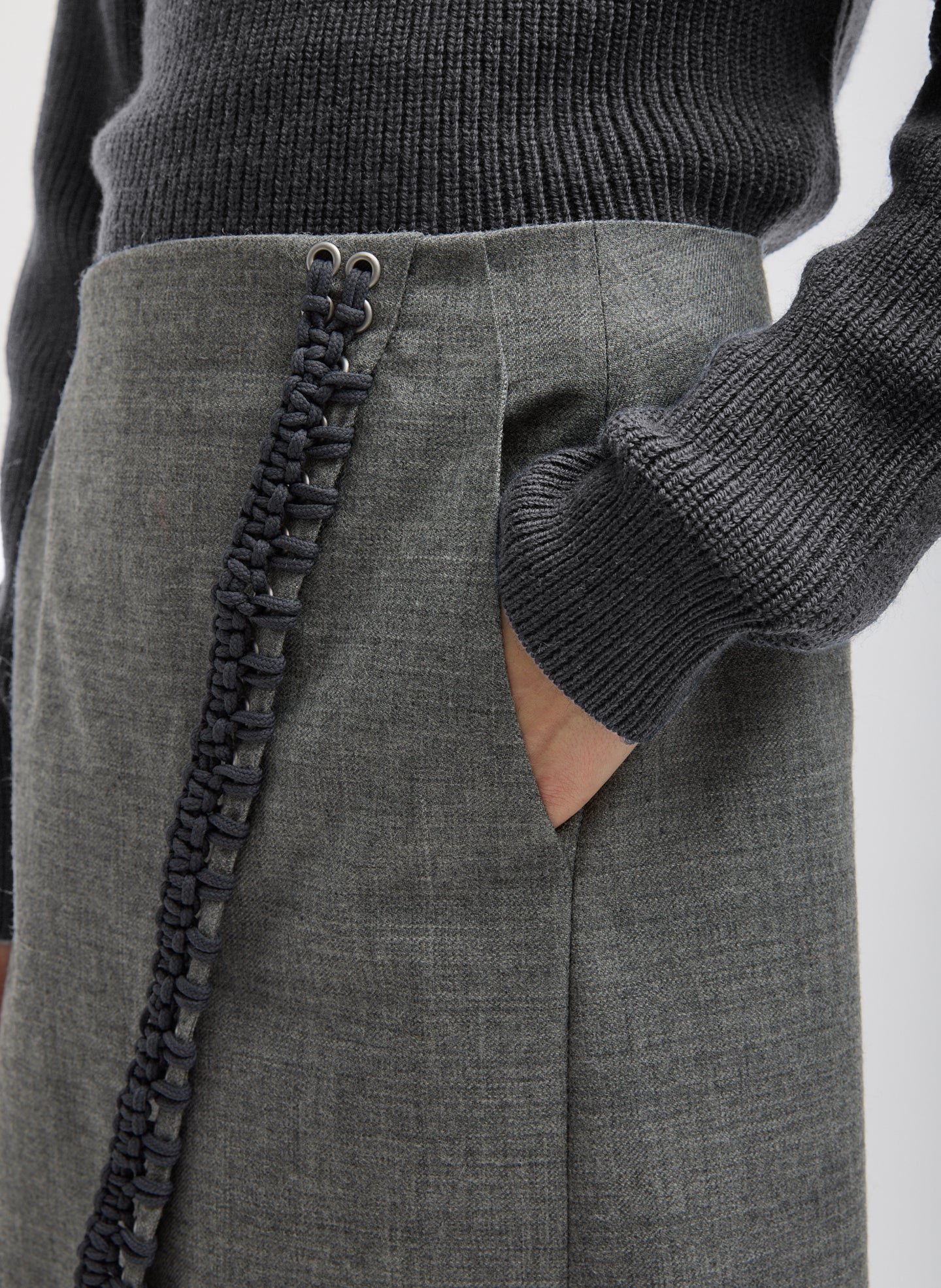 Techy Bonded Wool Crochet Trim Skirt - Image 4