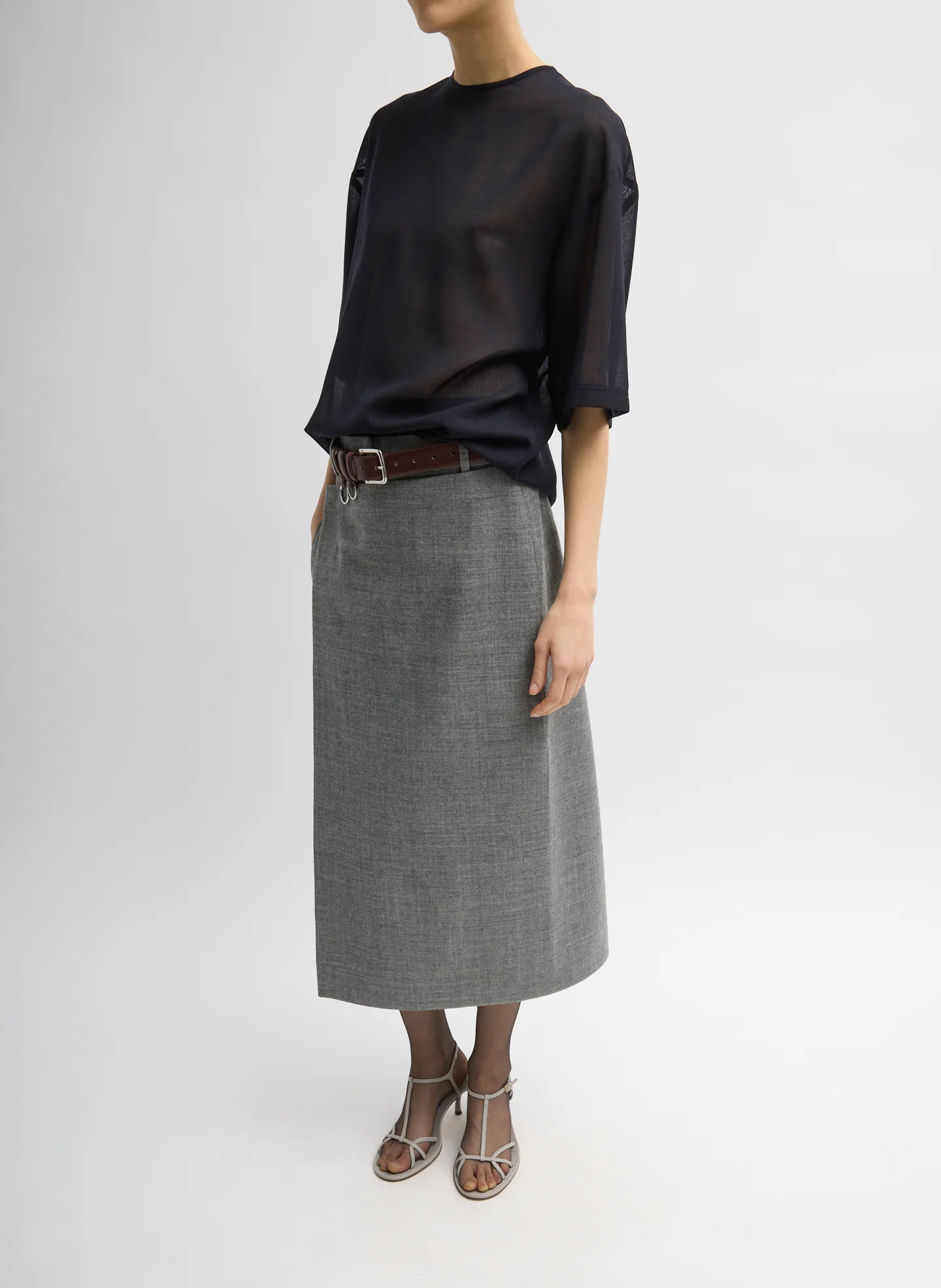 Techy Bonded Wool Wrap Midi Skirt - Image 2