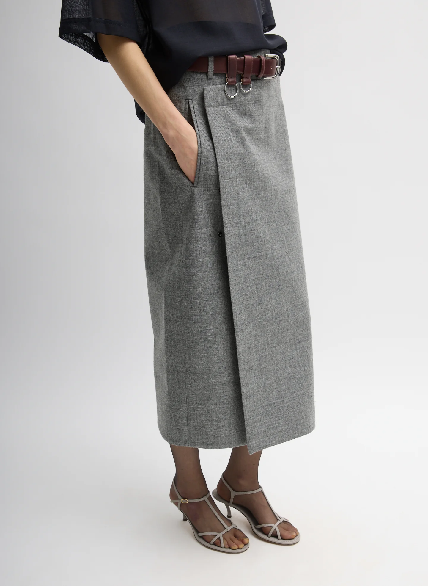 Techy Bonded Wool Wrap Midi Skirt - Image 4
