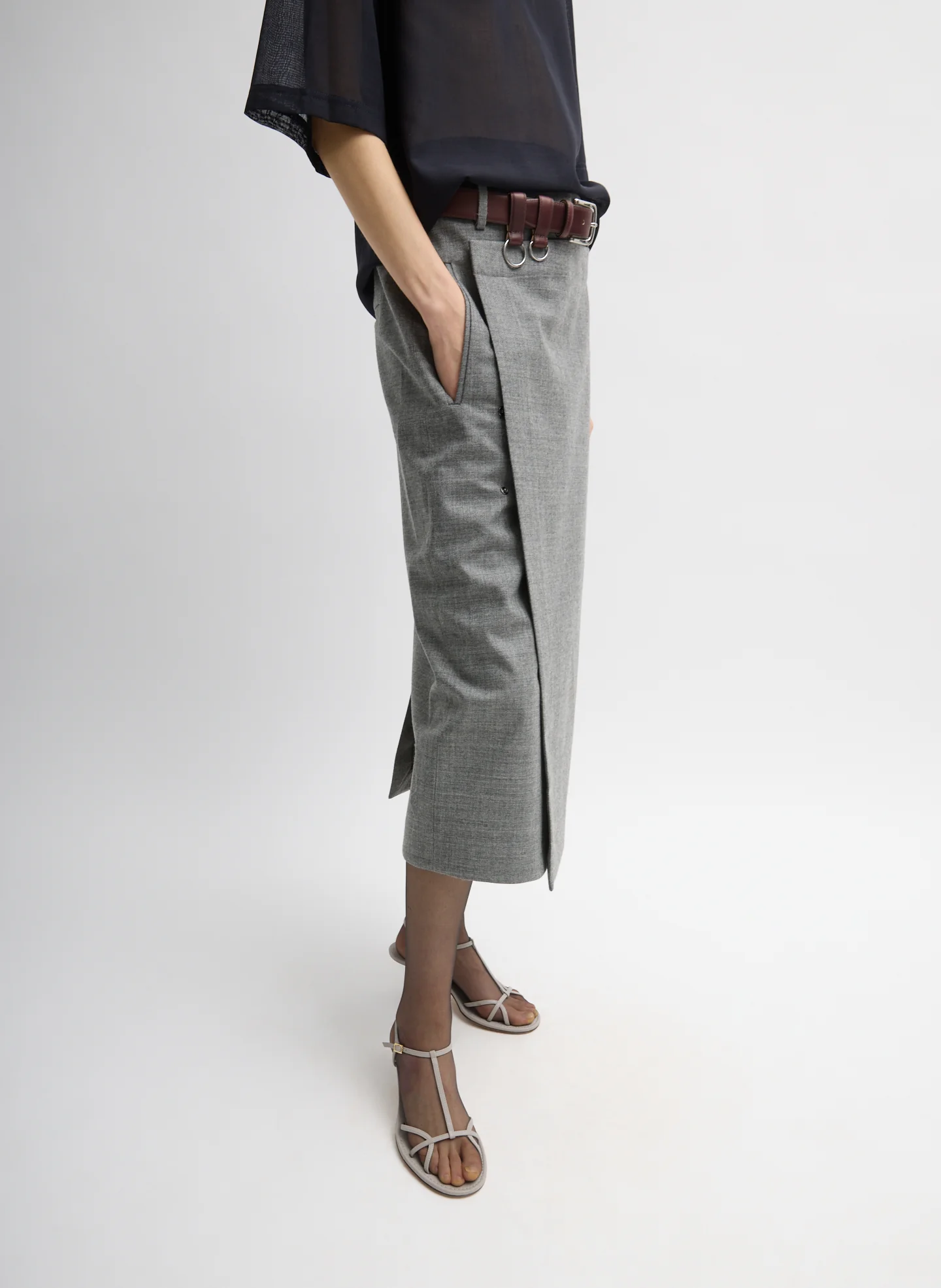Techy Bonded Wool Wrap Midi Skirt - Image 5