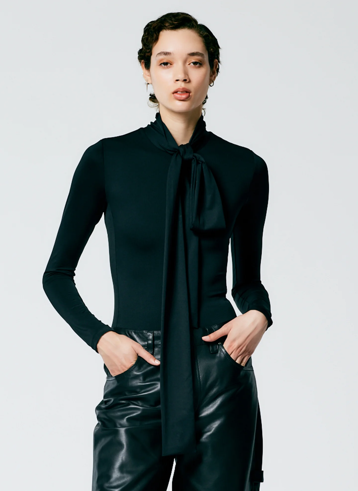 Tie Neck Stretch Bodysuit