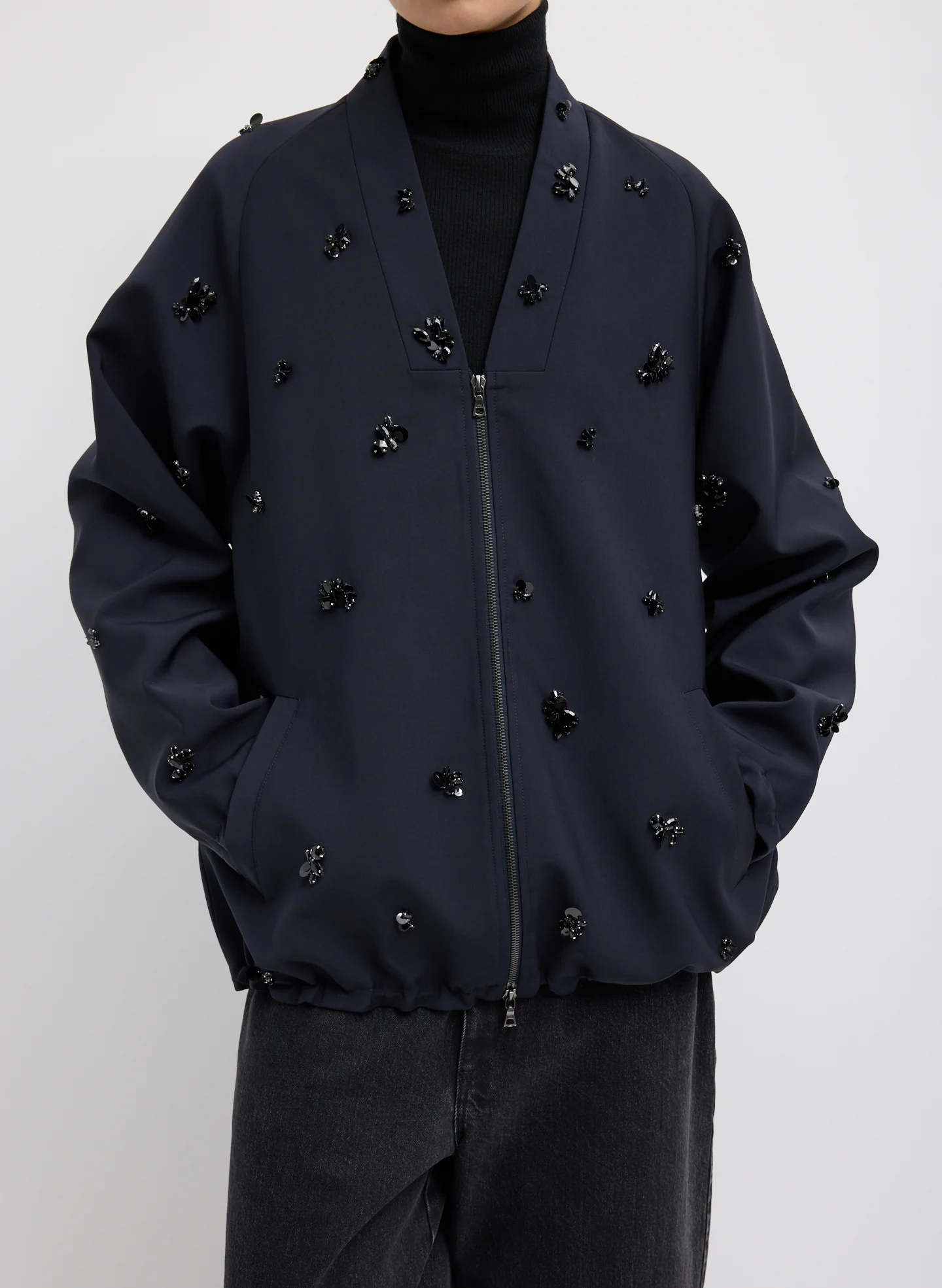 Tropical Wool Beaded Bomber Jacket - Image 5