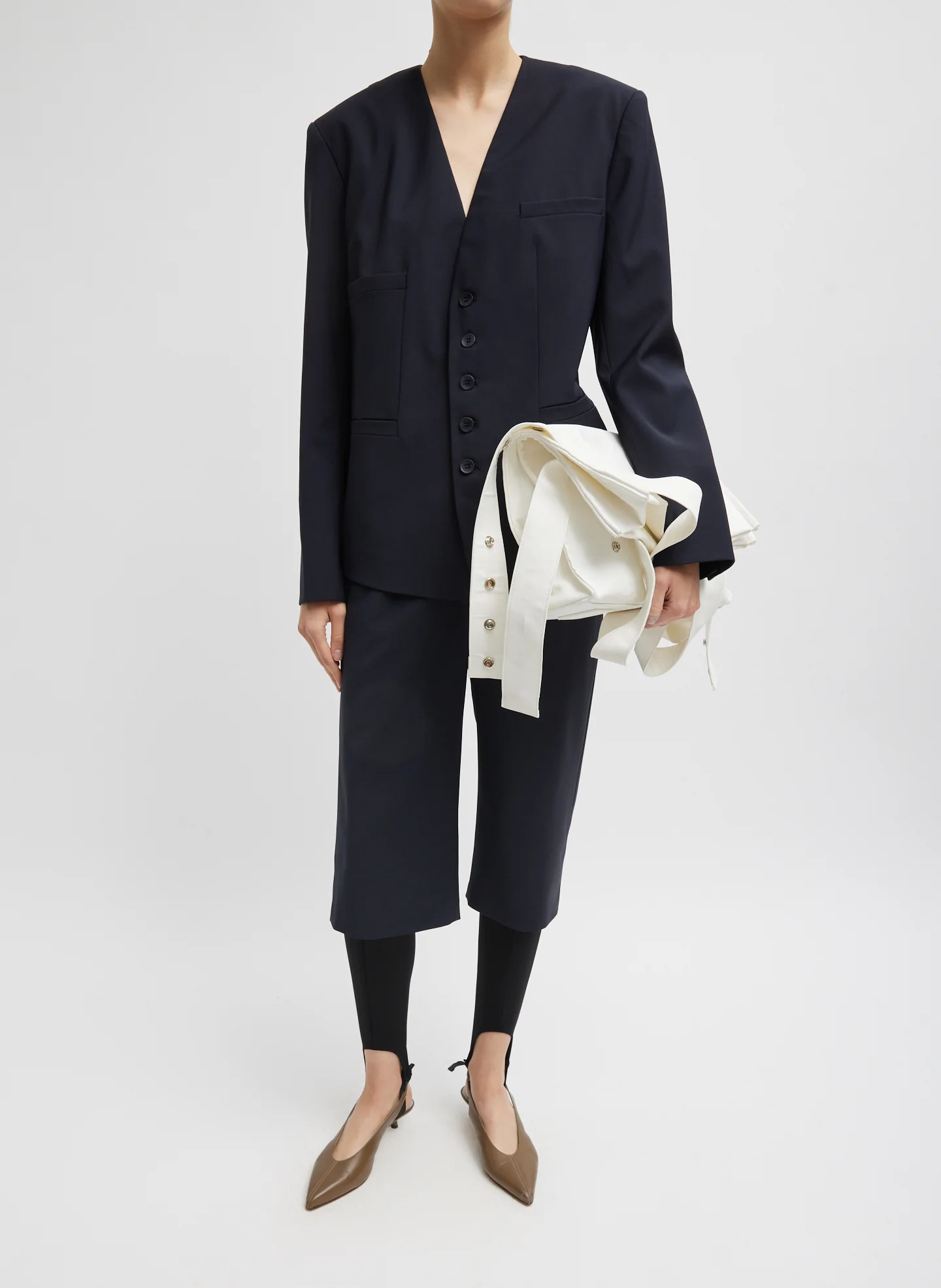 Tropical Wool Collarless Blazer - Image 3