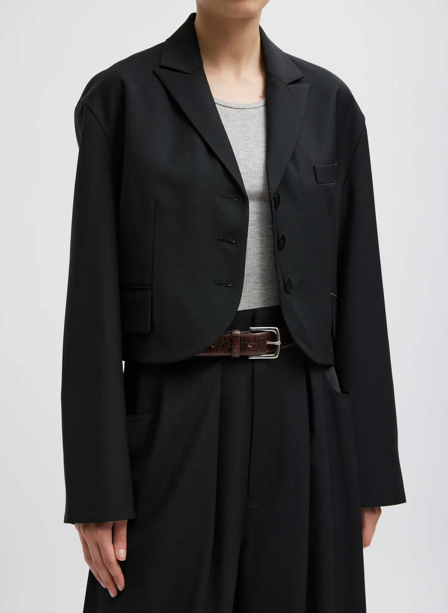 Tropical Wool Cropped Bomber Blazer