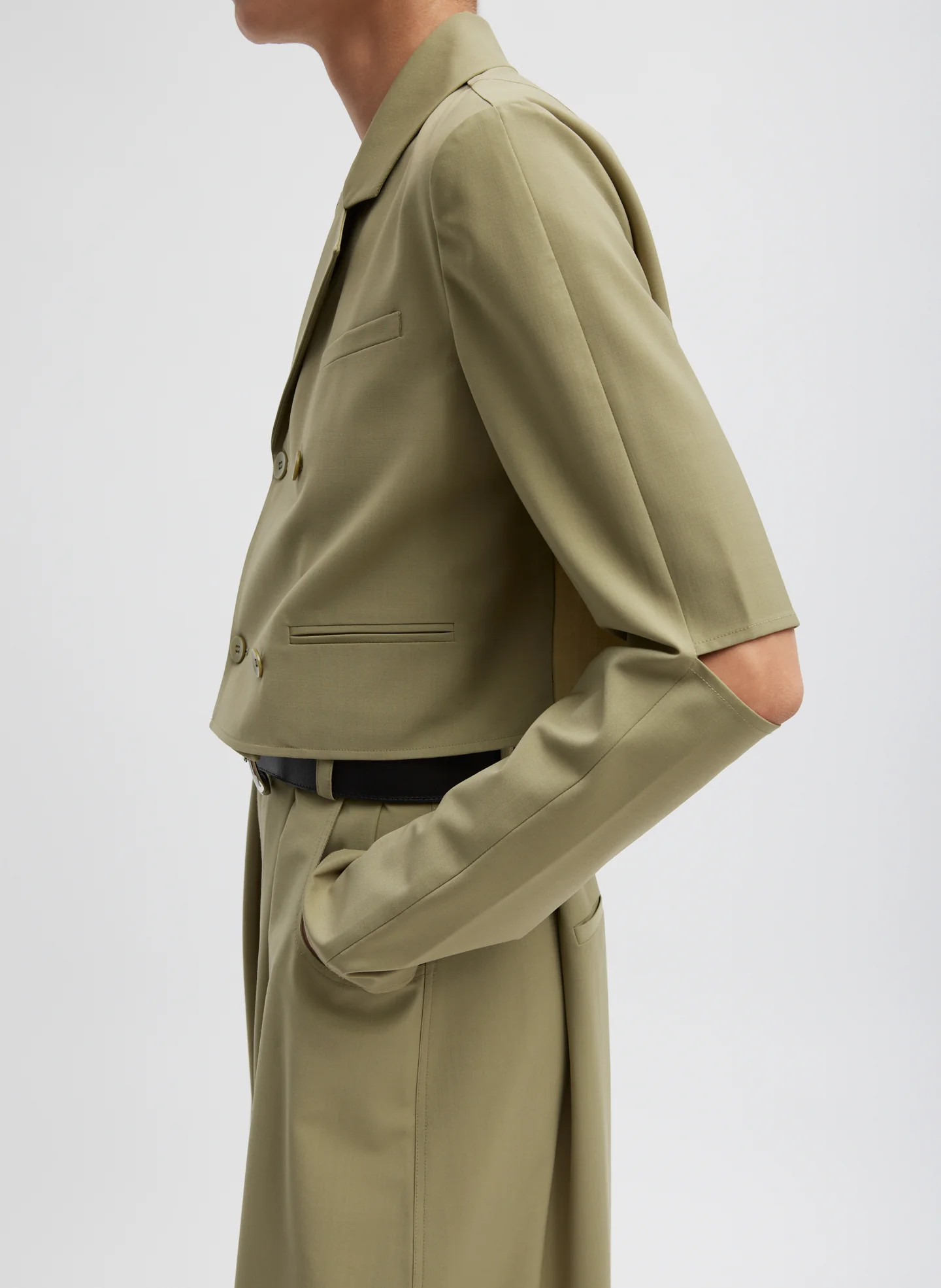 Tropical Wool Cropped Lean Double Breasted Shirt Jacket - Image 3