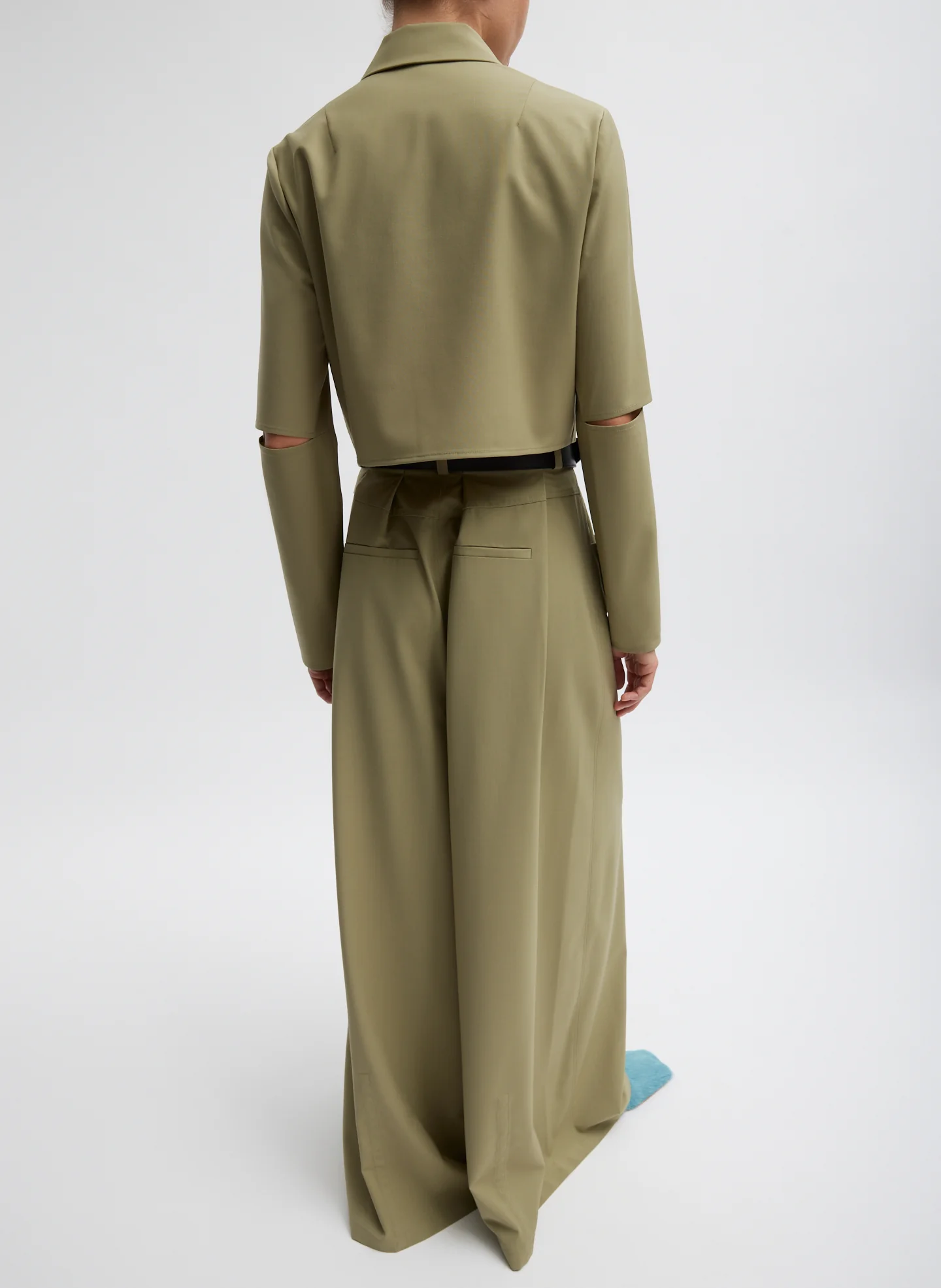 Tropical Wool Cropped Lean Double Breasted Shirt Jacket - Image 6