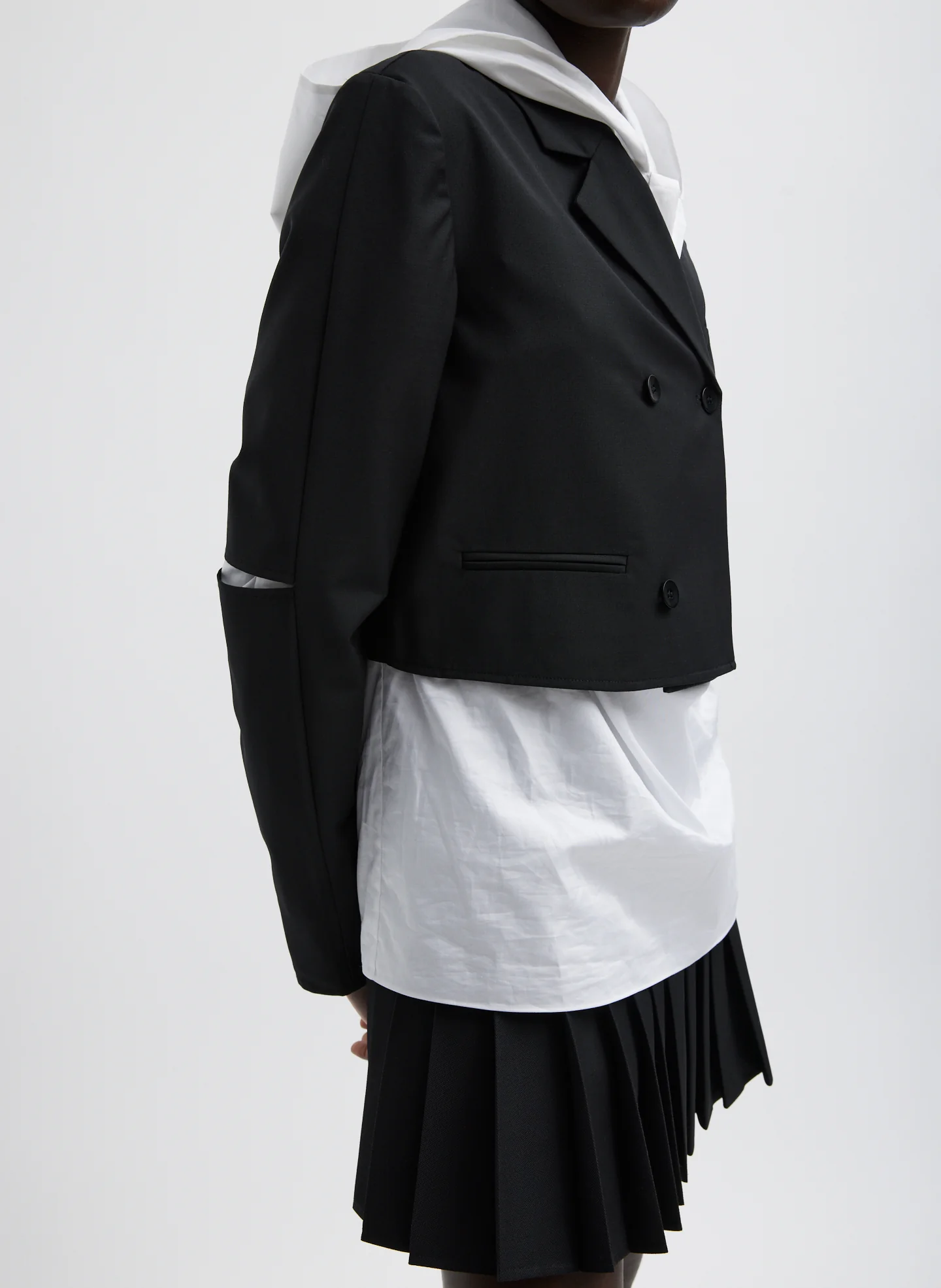Tropical Wool Cropped Lean Double Breasted Shirt Jacket