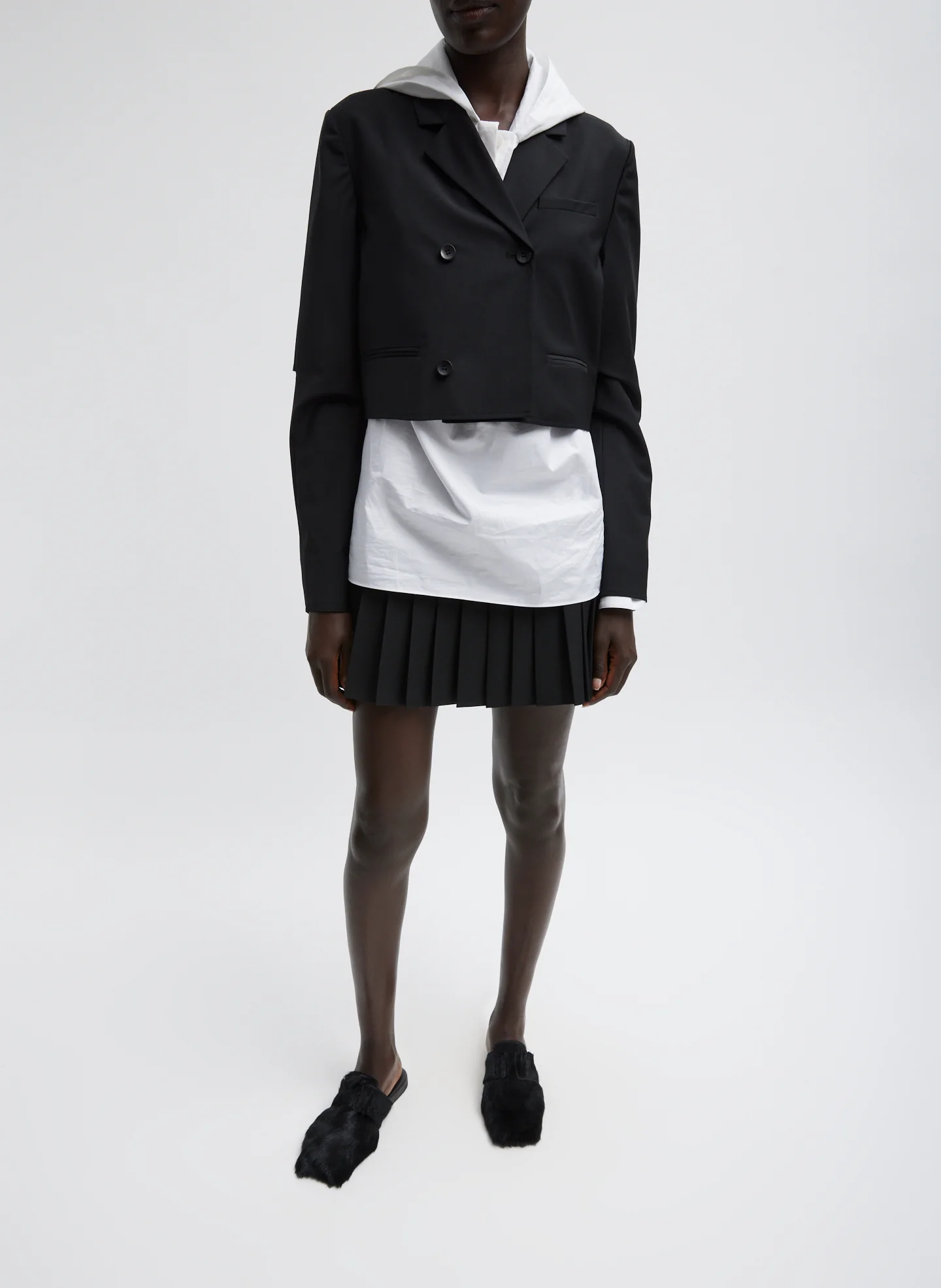 Tropical Wool Cropped Lean Double Breasted Shirt Jacket - Image 4