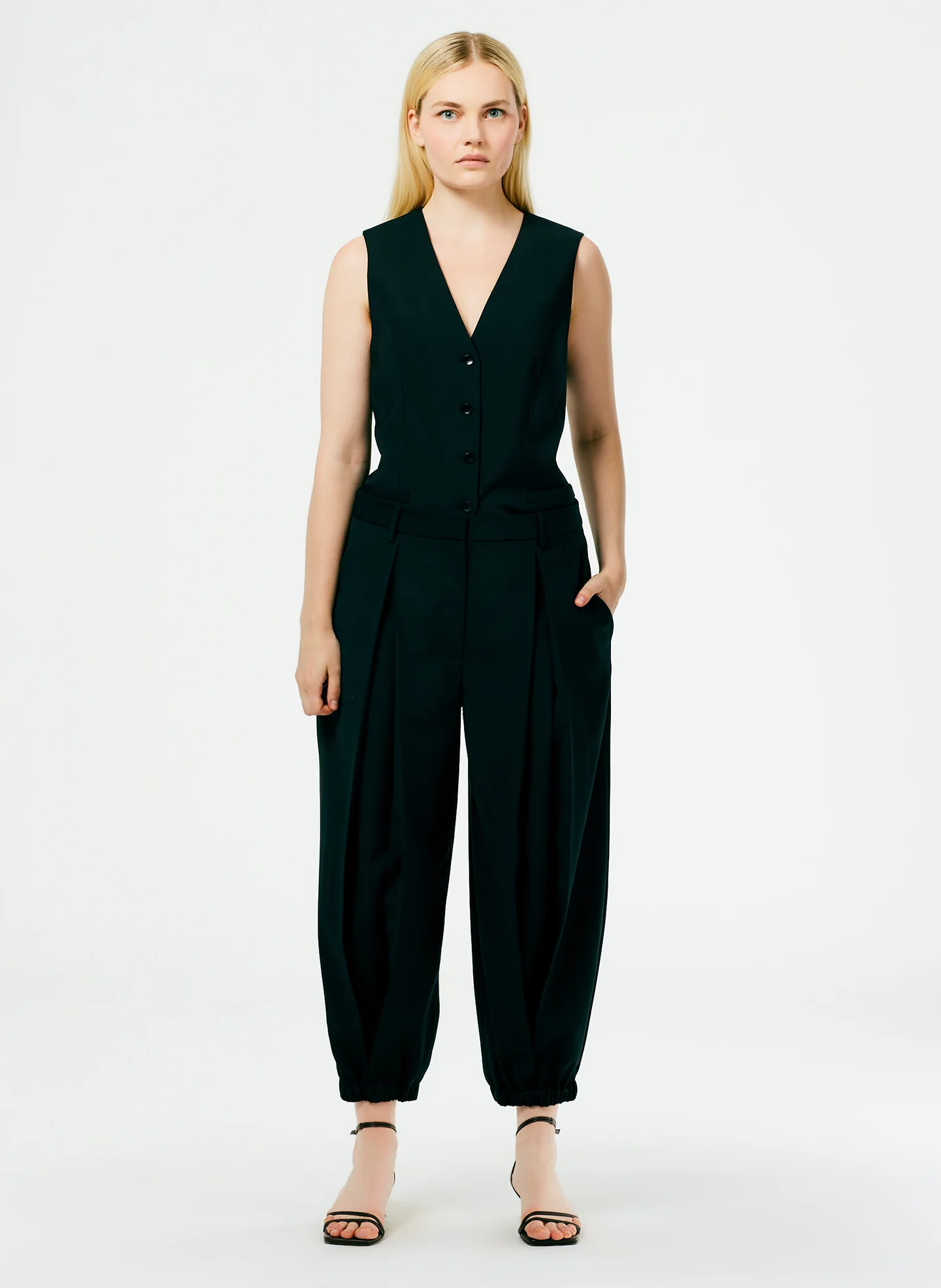 Tropical Wool Pleated Balloon Pant - Long