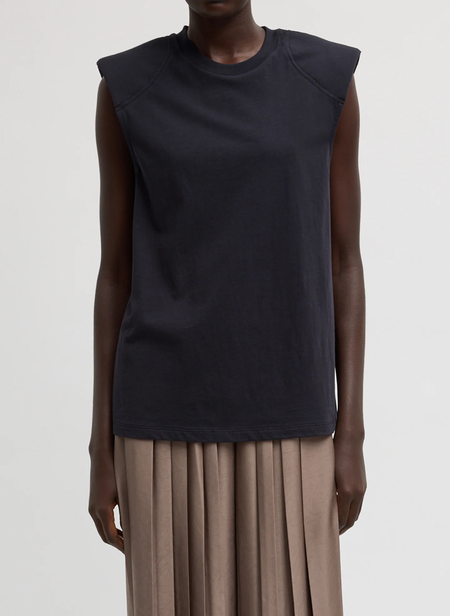 Padded Shoulder Sleeveless T-Shirt