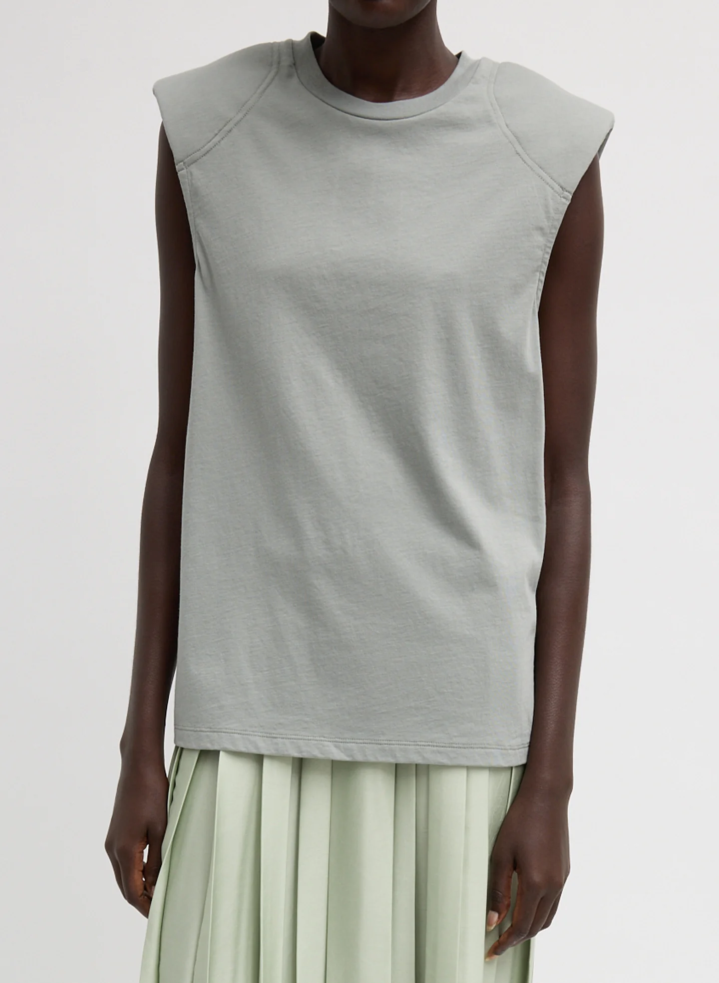 Padded Shoulder Sleeveless T-Shirt