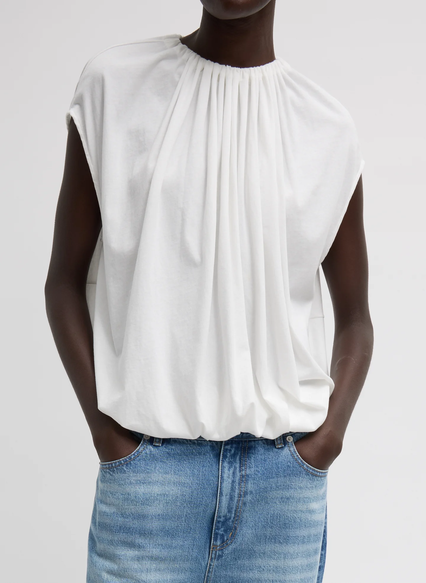Shirred Neck Circular T-Shirt