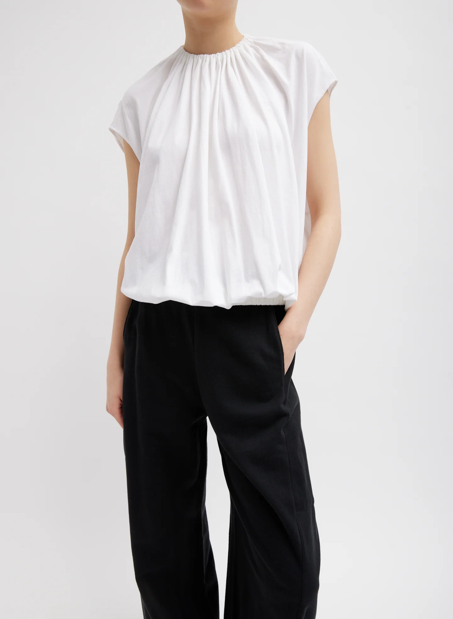 T-Shirting Shirred Neck Circular Top