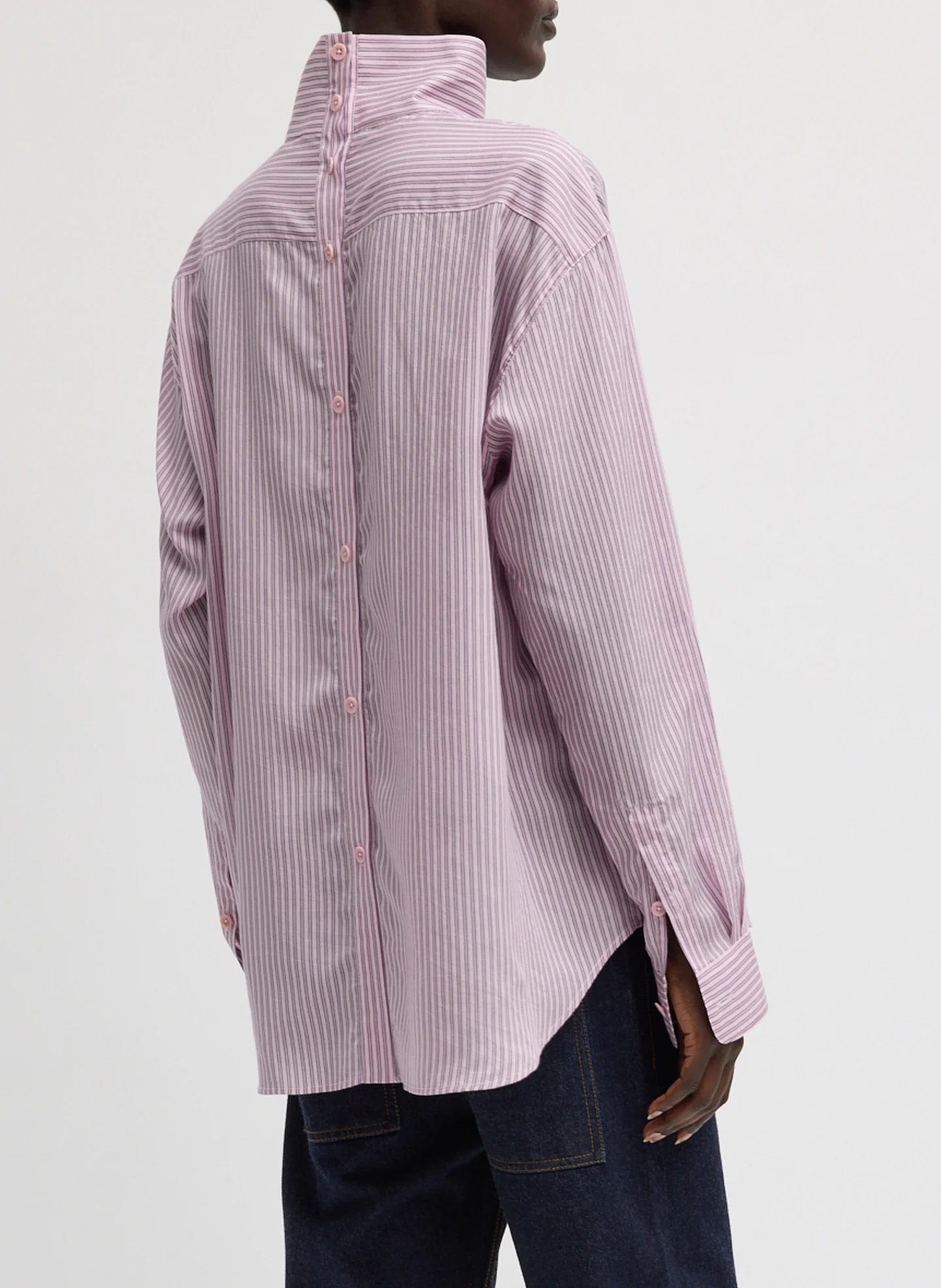 Ultra Light Silk Tencel Striped Funnel Neck Shirt - Image 4