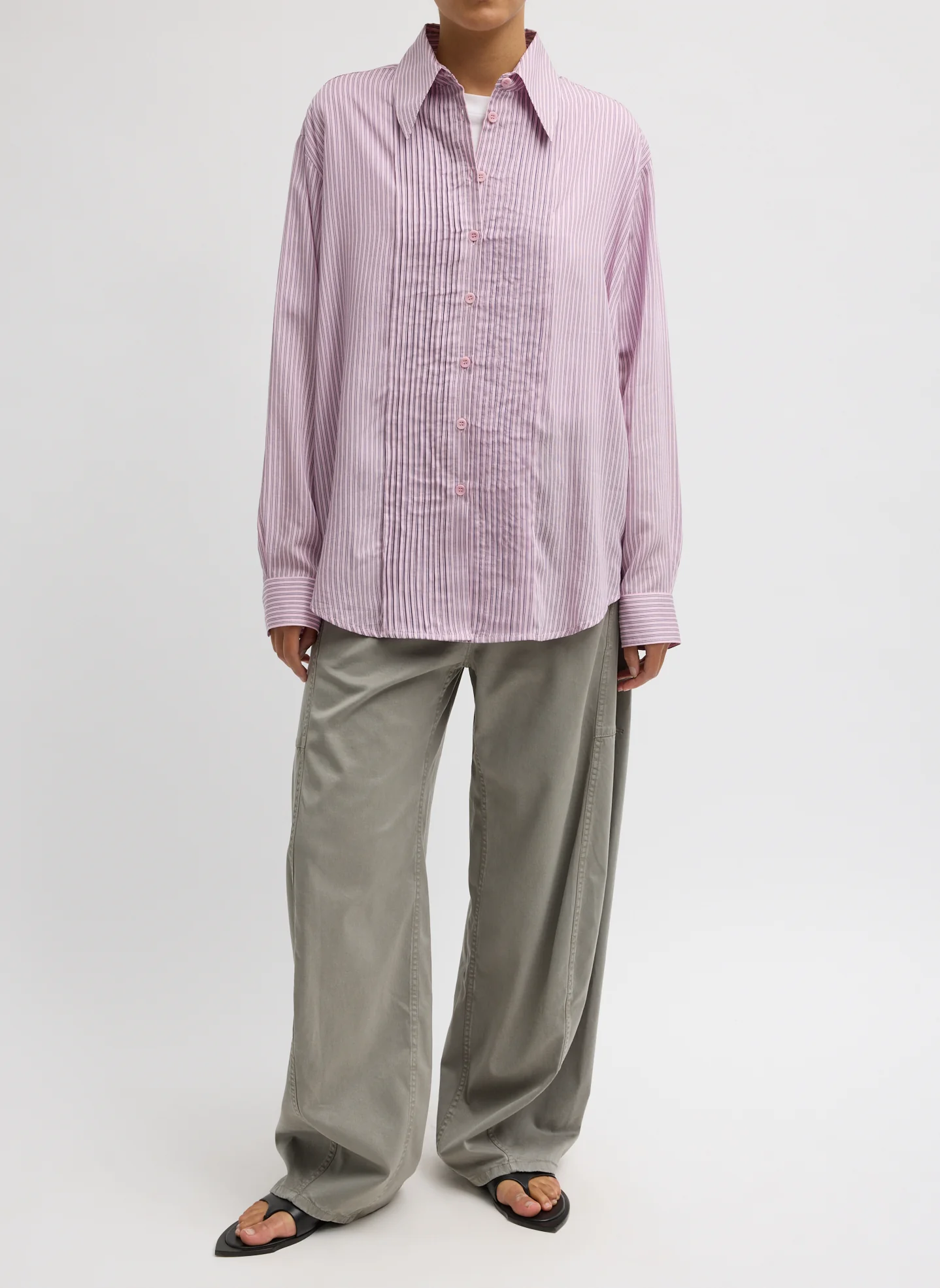 Ultra Light Silk Tencel Striped Pintucked Shirt - Image 4