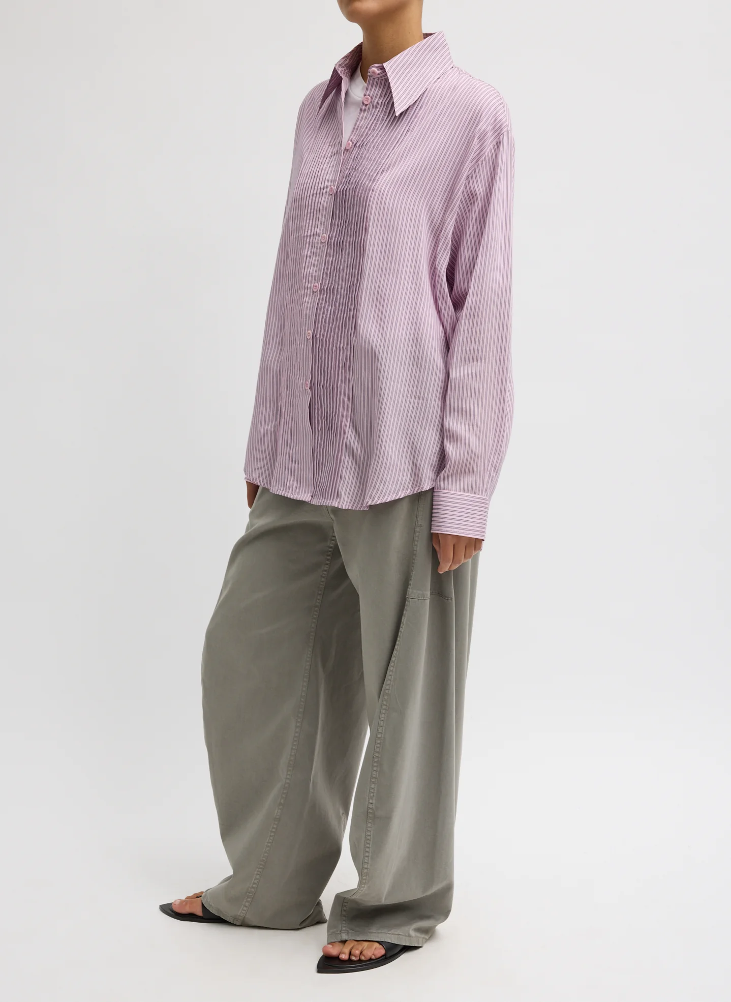 Ultra Light Silk Tencel Striped Pintucked Shirt - Image 5