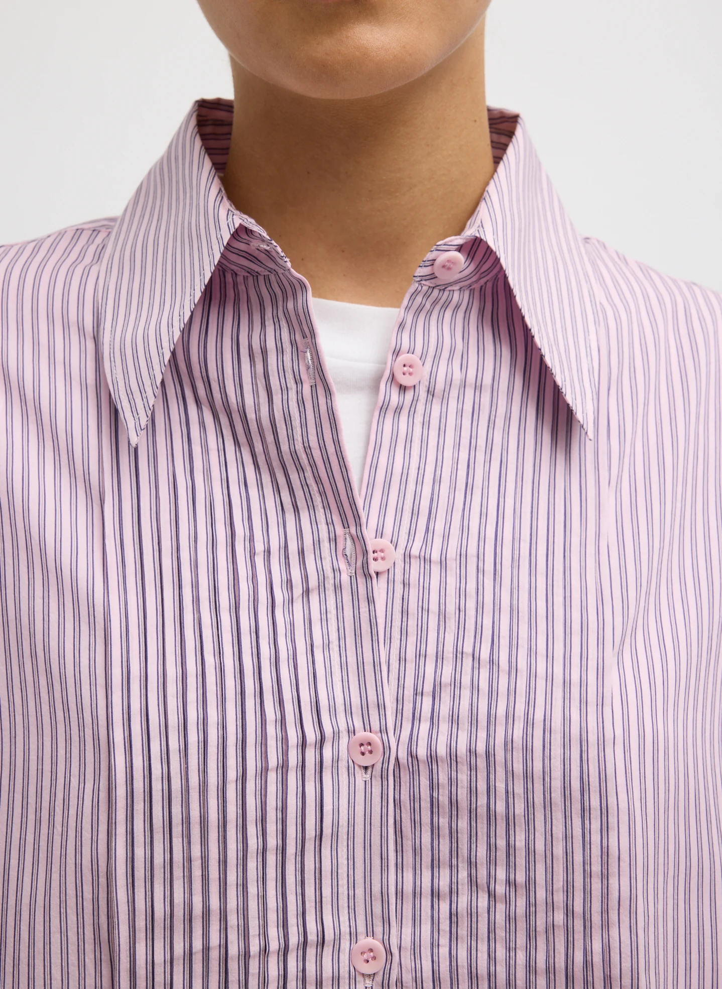 Ultra Light Silk Tencel Striped Pintucked Shirt - Image 6