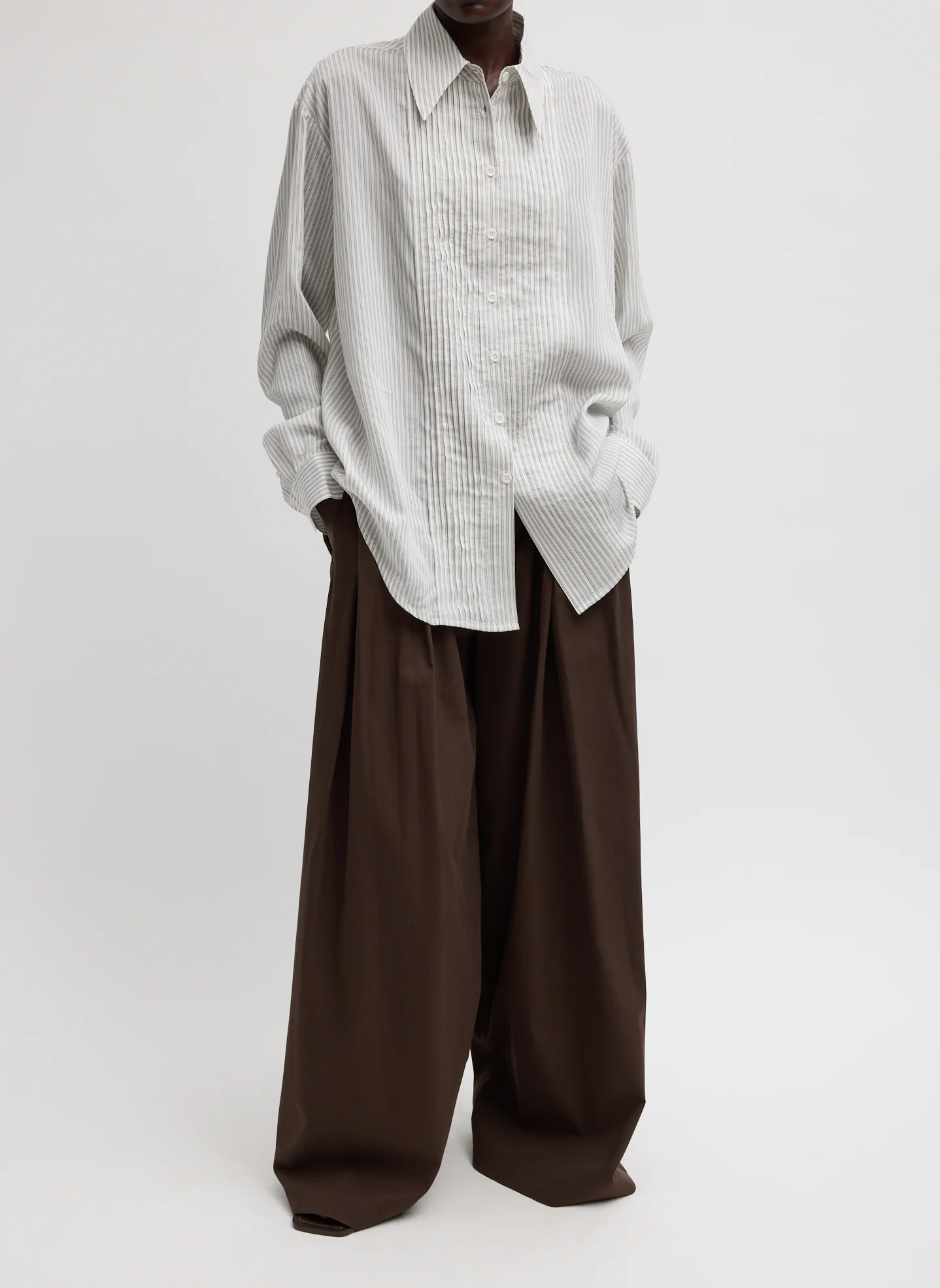 Ultra Light Silk Tencel Striped Pintucked Shirt - Image 6