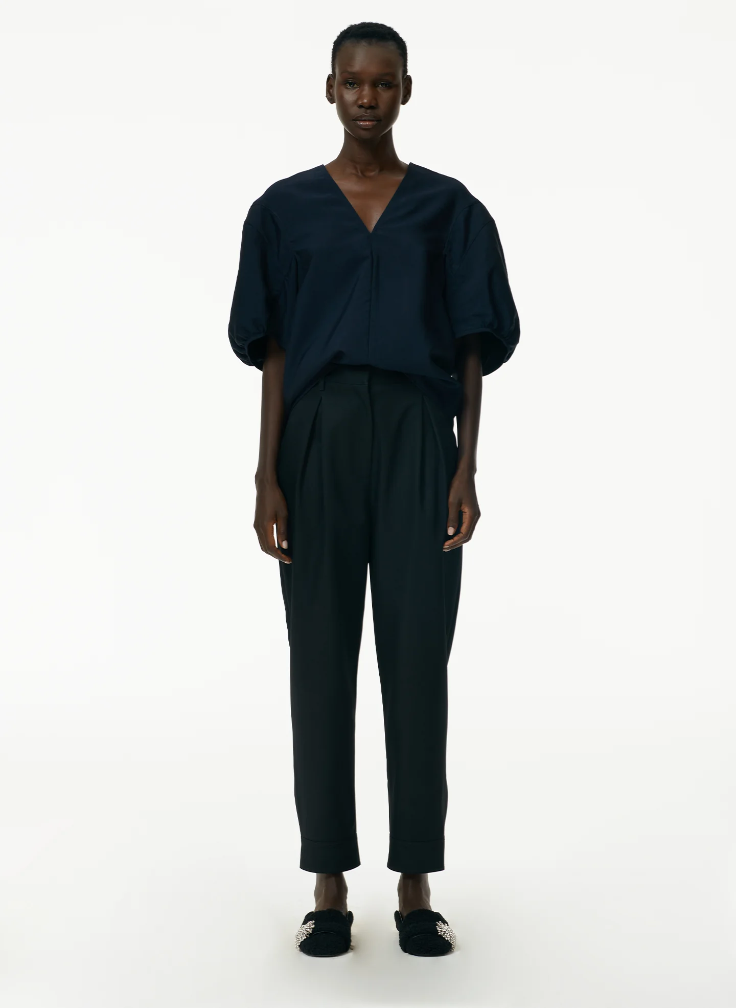 Viscose Plainweave V-Neck Top