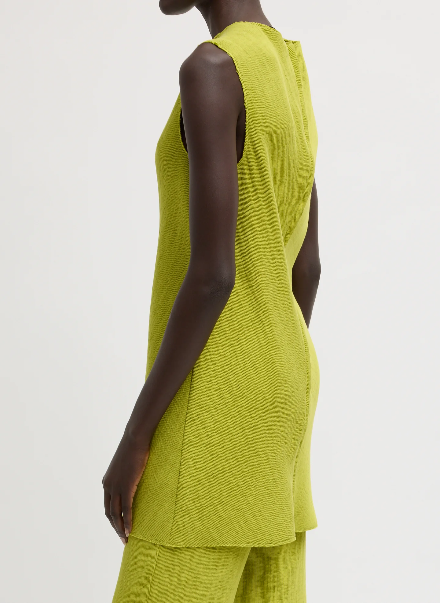 Viscose Plisse Sleeveless Bias Short Tunic Dress - Image 3