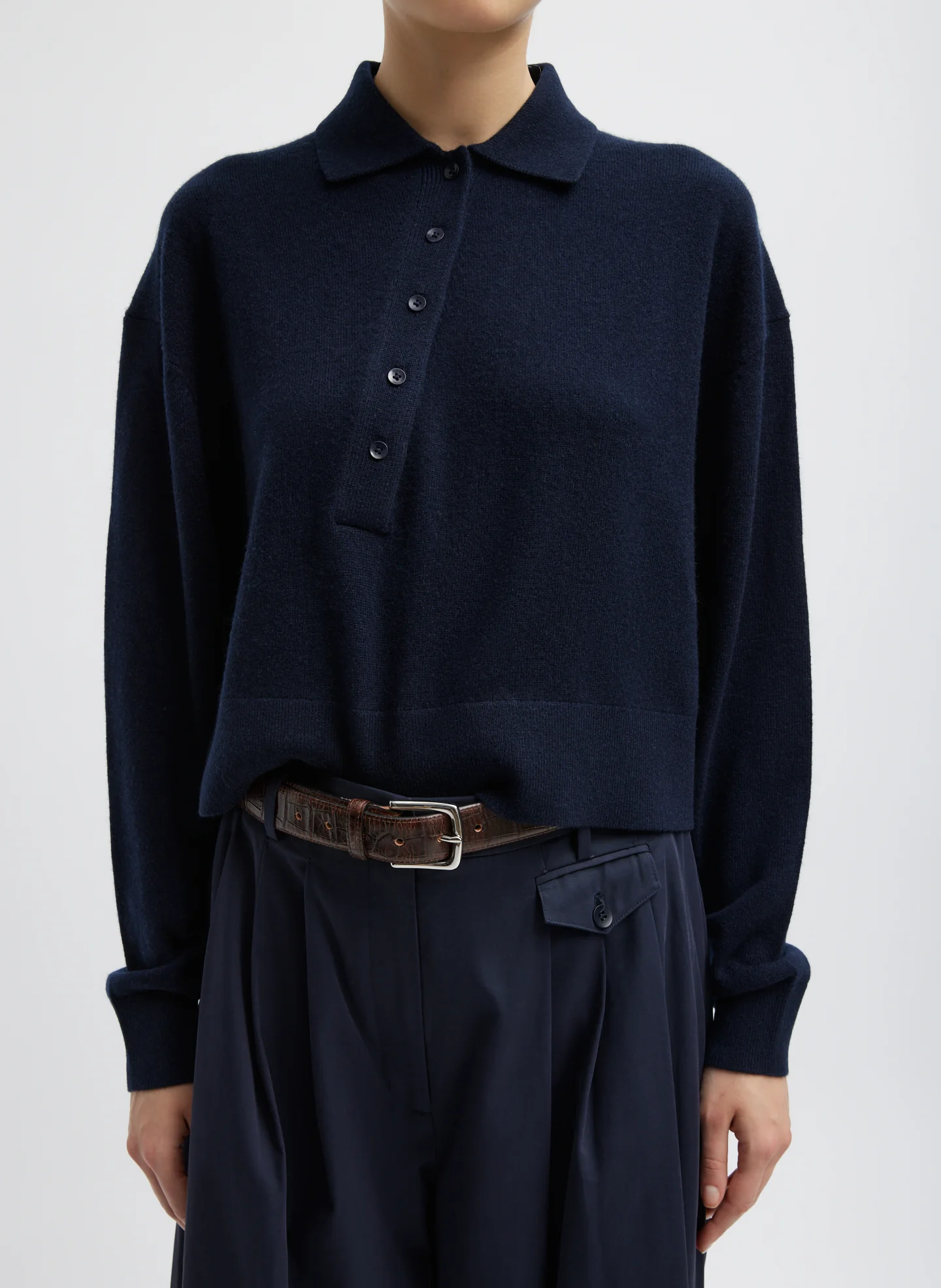 Washable Cashmere Easy Polo Cropped Sweater