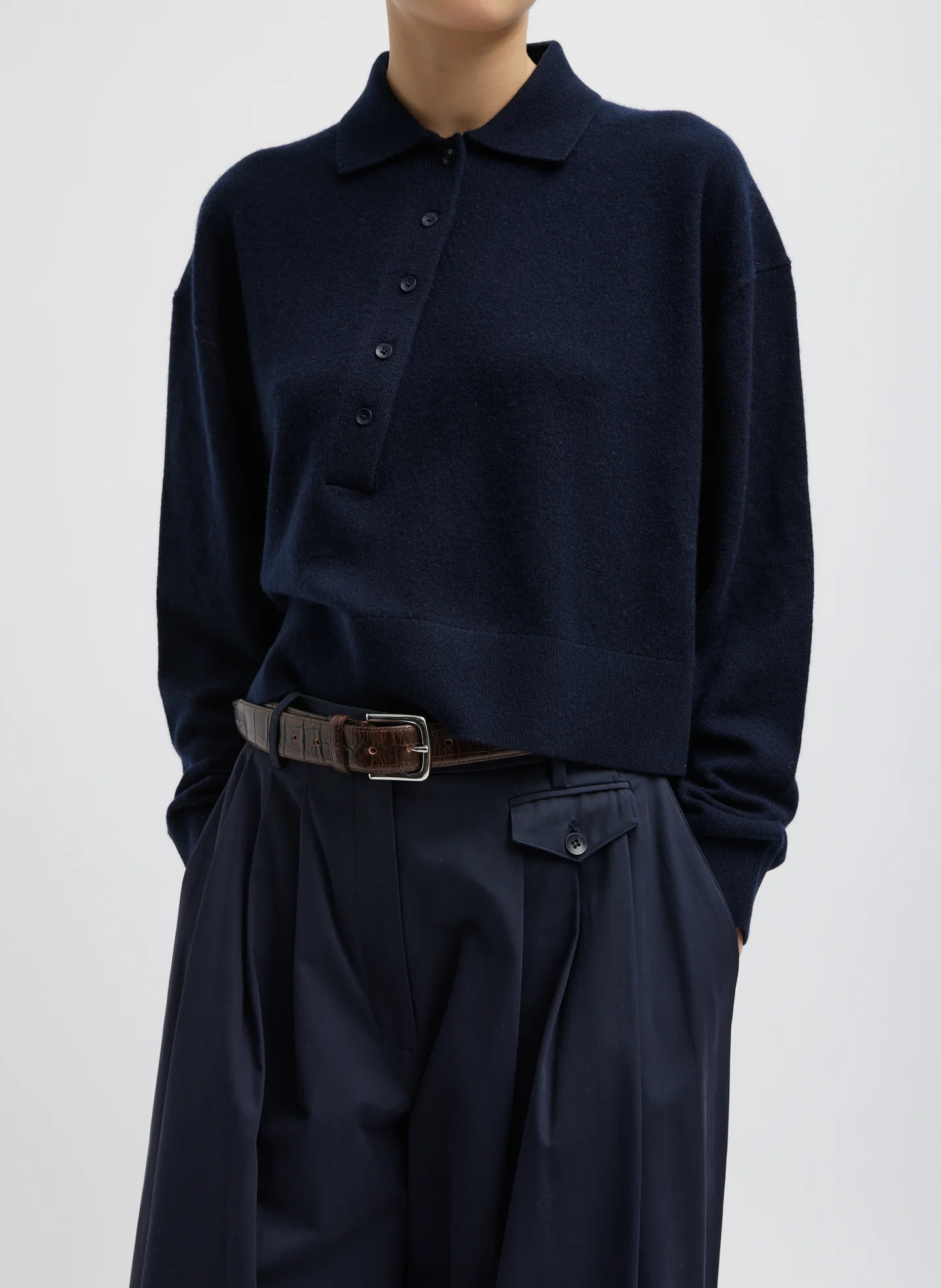 Washable Cashmere Easy Polo Cropped Sweater - Image 2